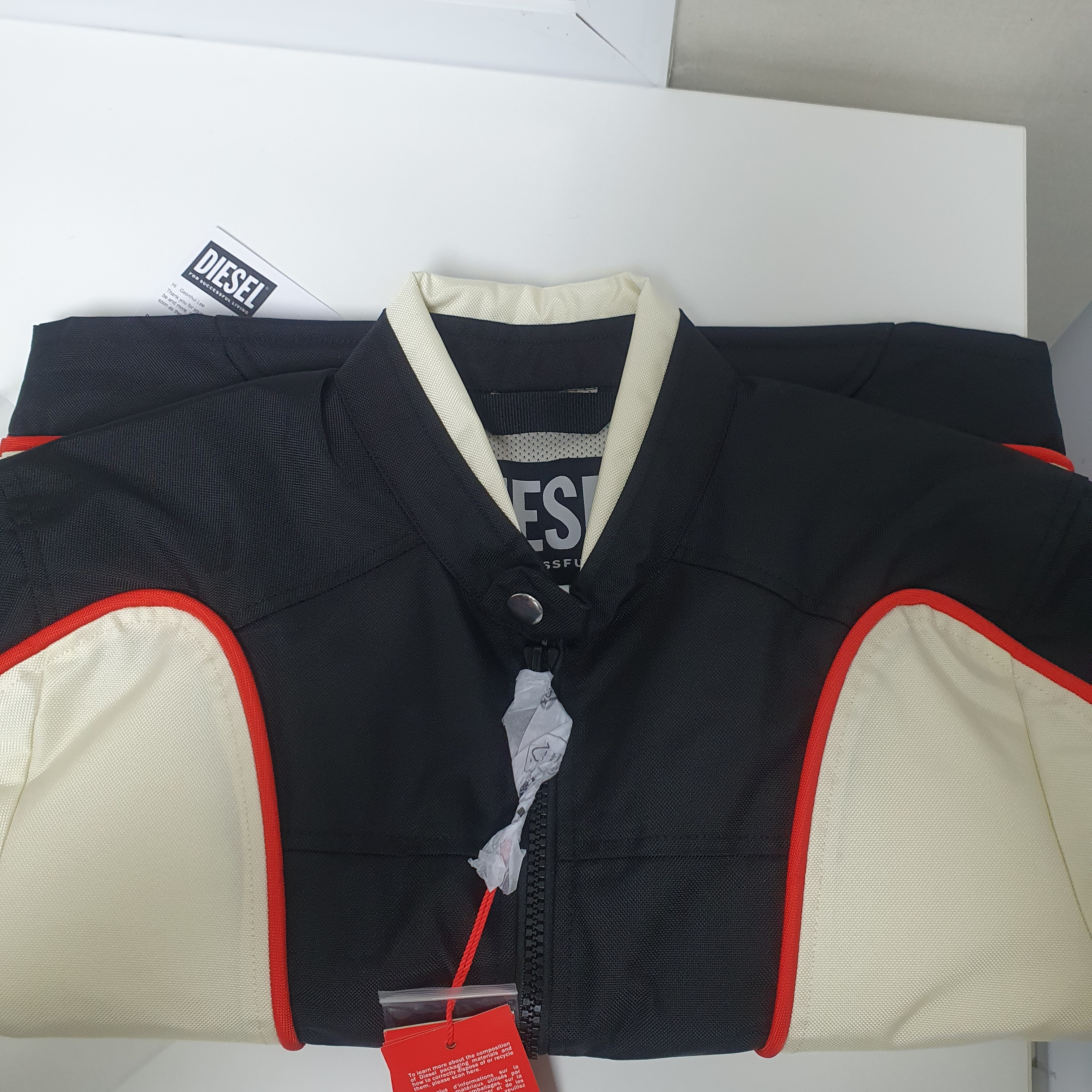 Diesel J-Blink Biker Jacket in Colour-Block Nylon Black White 착용 스타일 - 1