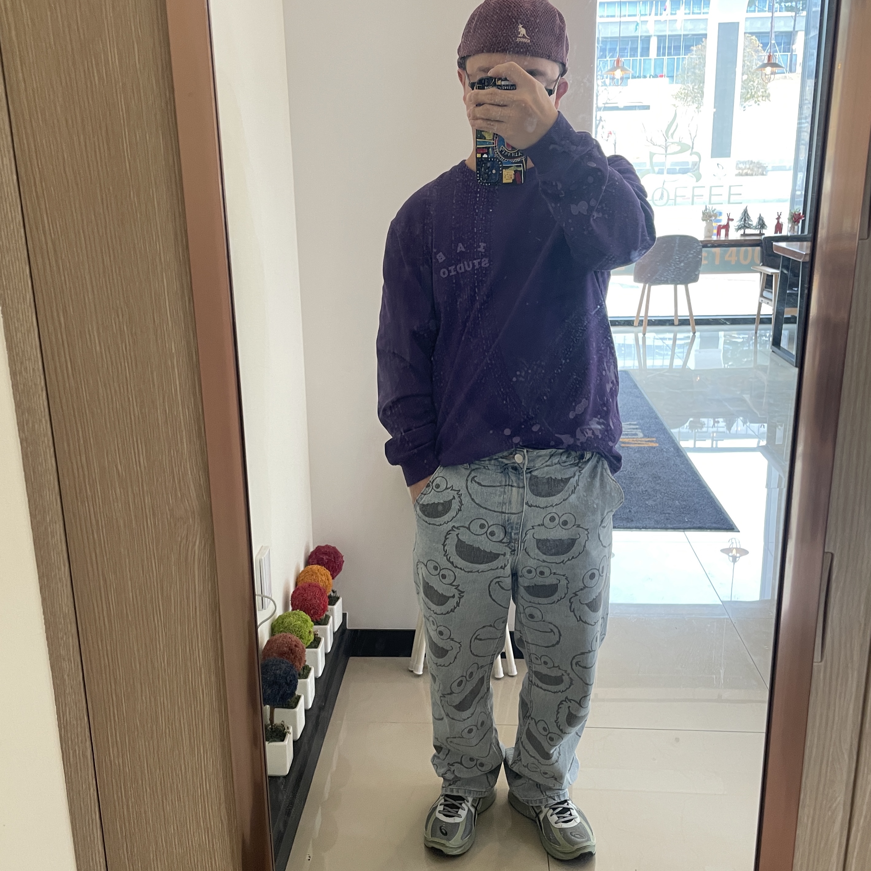 Asics Jog 100 S Sheet Rock - 2E Wide, IAB Studio Long Sleeve T-Shirt Purple Splashed 착용 스타일 - 1