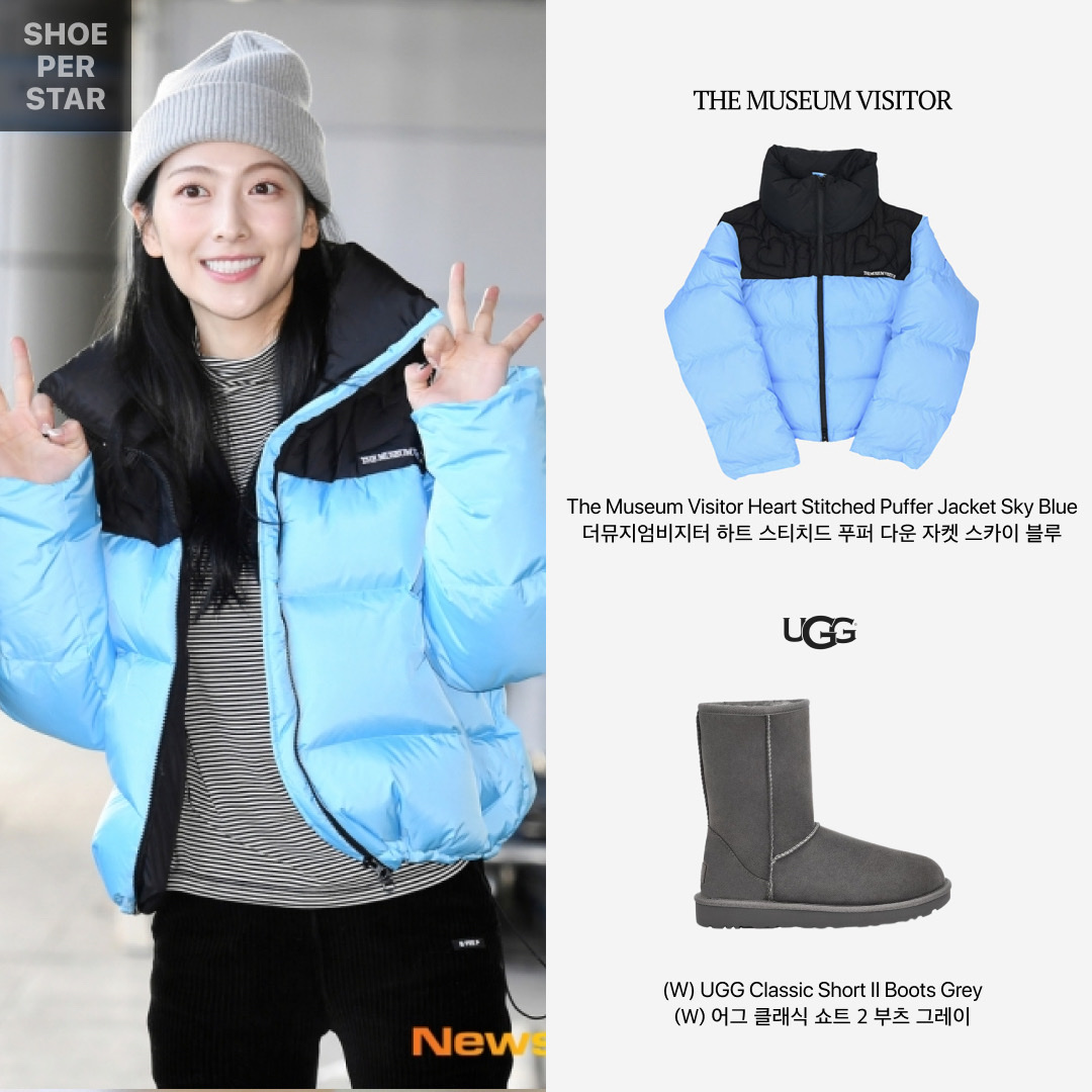 The Museum Visitor Heart Stitched Puffer Down Jacket Sky Blue - 22FW, (W) UGG Classic Short II Boots Grey 착용 스타일 - 1