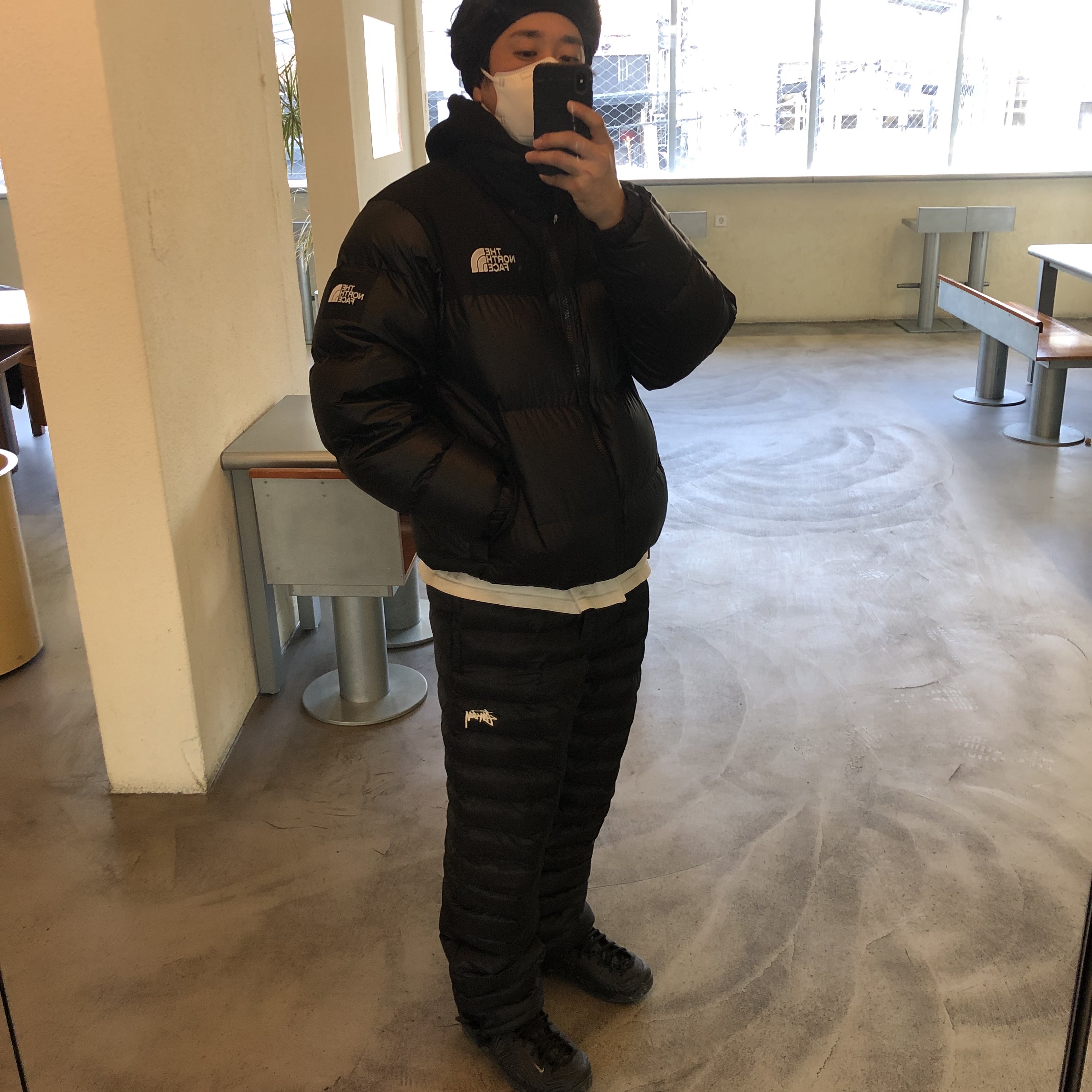 The North Face 1996 Eco Nuptse Jacket Black, Nike x Stussy Insultd Pants Black - US/EU 착용 스타일