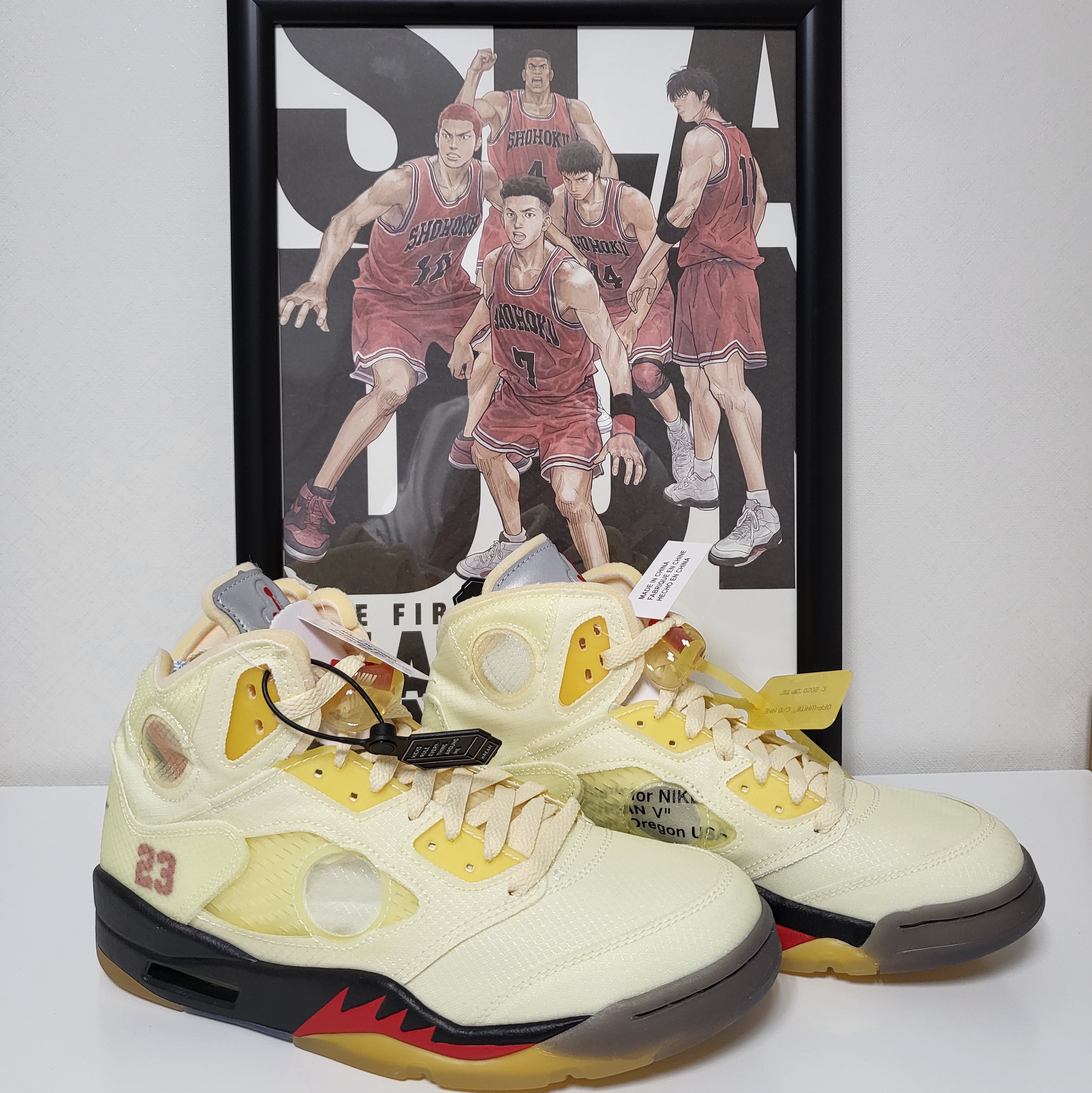 Jordan 5 x Off-White Retro SP Sail Fire Red 착용 스타일