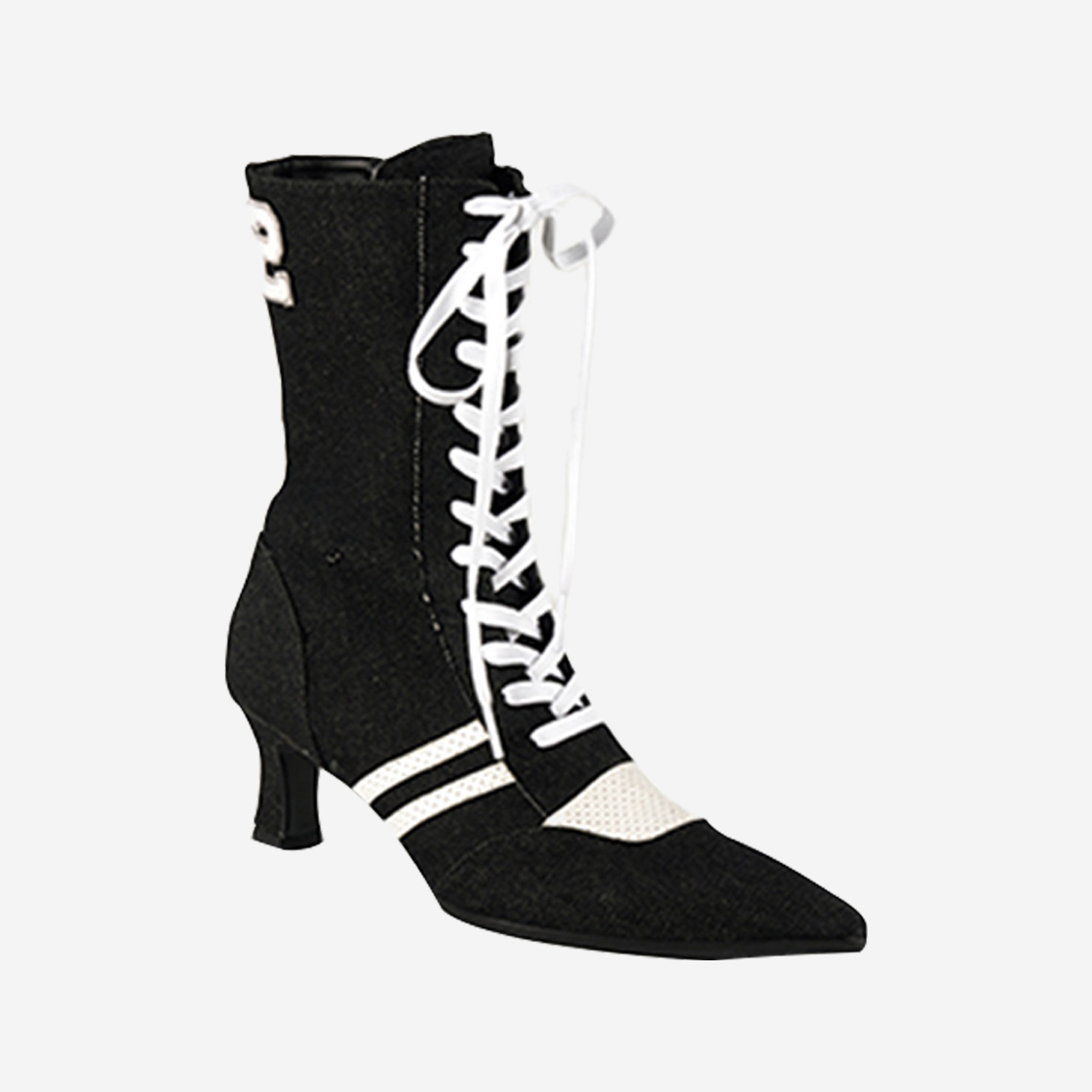 2000아카이브스 넘버2 데님 힐 부츠 블랙 데님