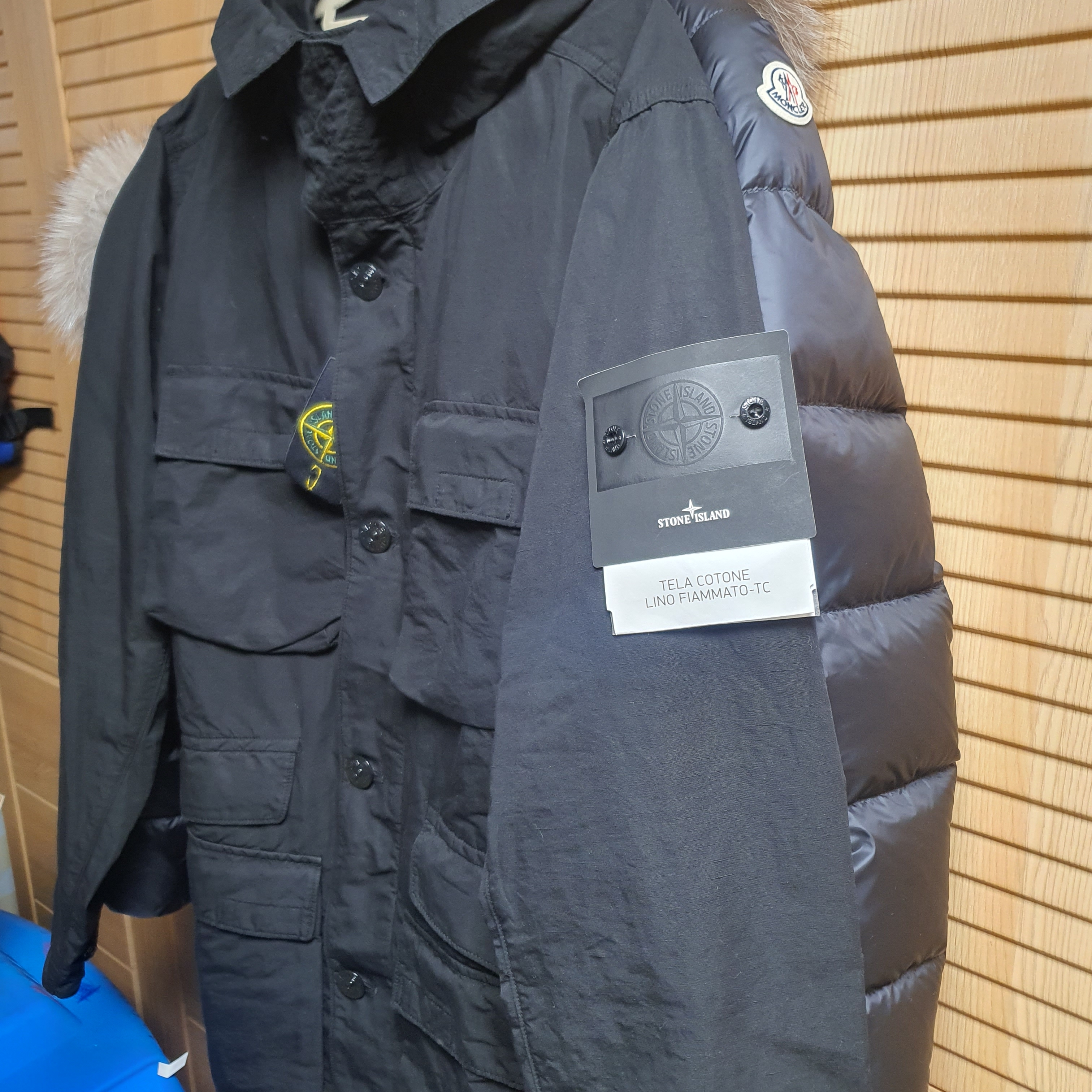 Stone Island 42306 Tela Cotone Lino Fiammato TC Garment Dyed Field Jacket Black - 22SS 착용 스타일 - 2