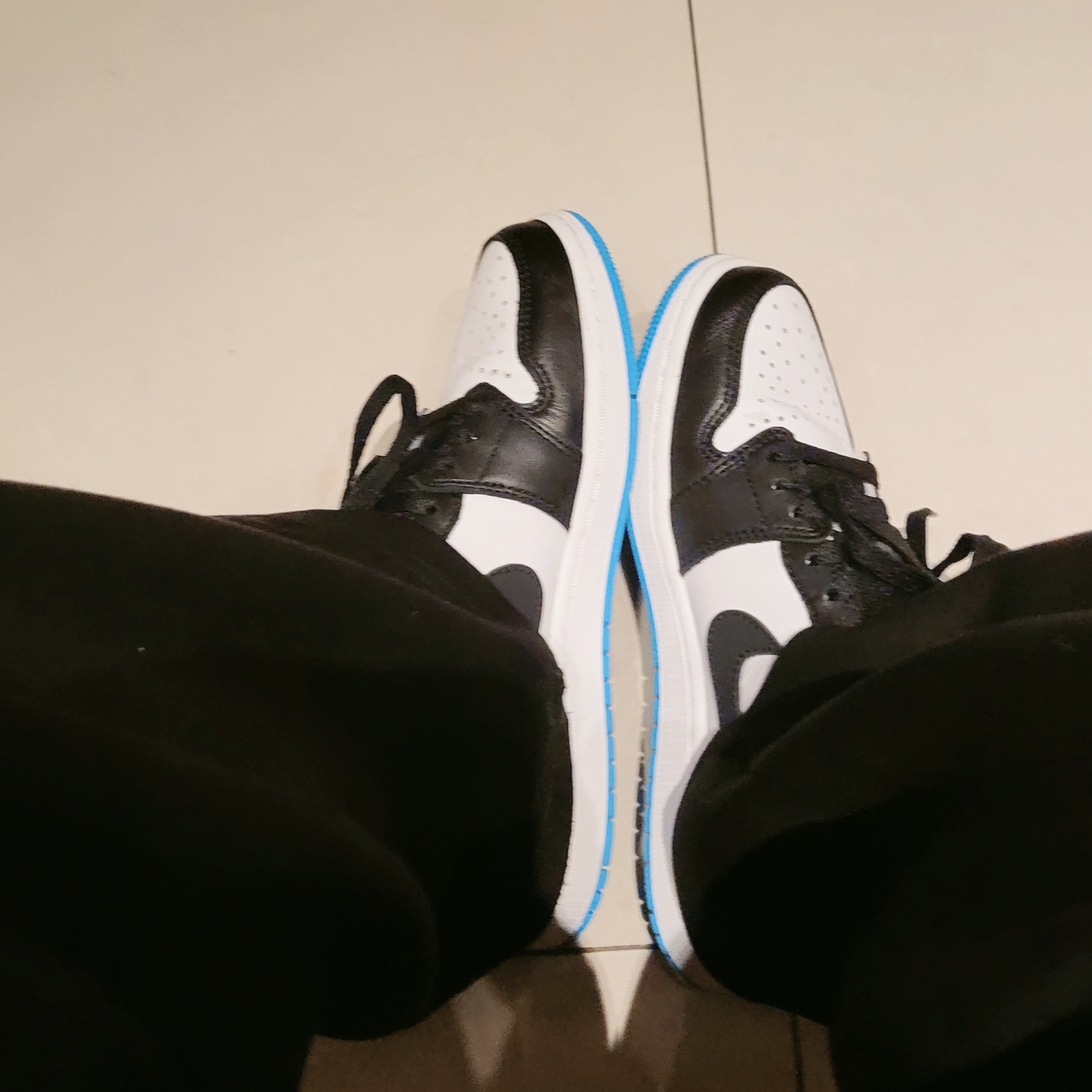 Jordan 1 Retro Low OG Black and Dark Powder Blue 착용 스타일