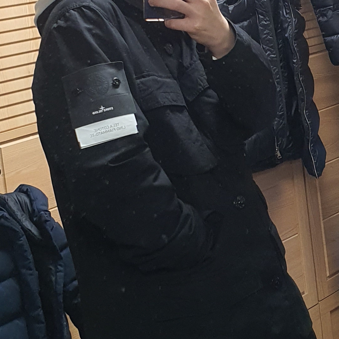 Stone Island 42306 Tela Cotone Lino Fiammato TC Garment Dyed Field Jacket Black - 22SS 착용 스타일 - 1