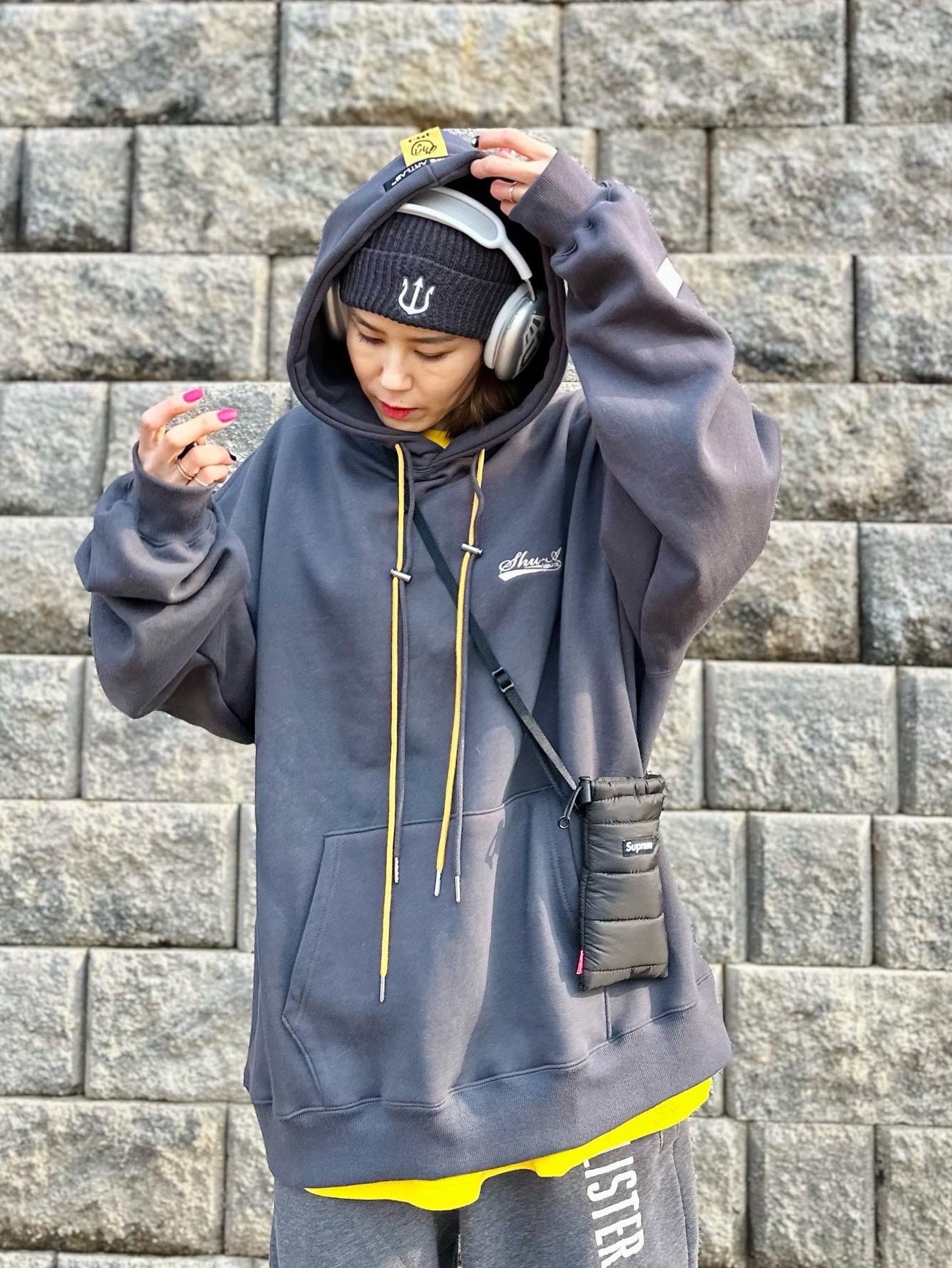 Apple AirPods Max Lightning Silver (Korean Ver.), Supreme Puffer Neck Pouch Black - 22FW 착용 스타일 - 3