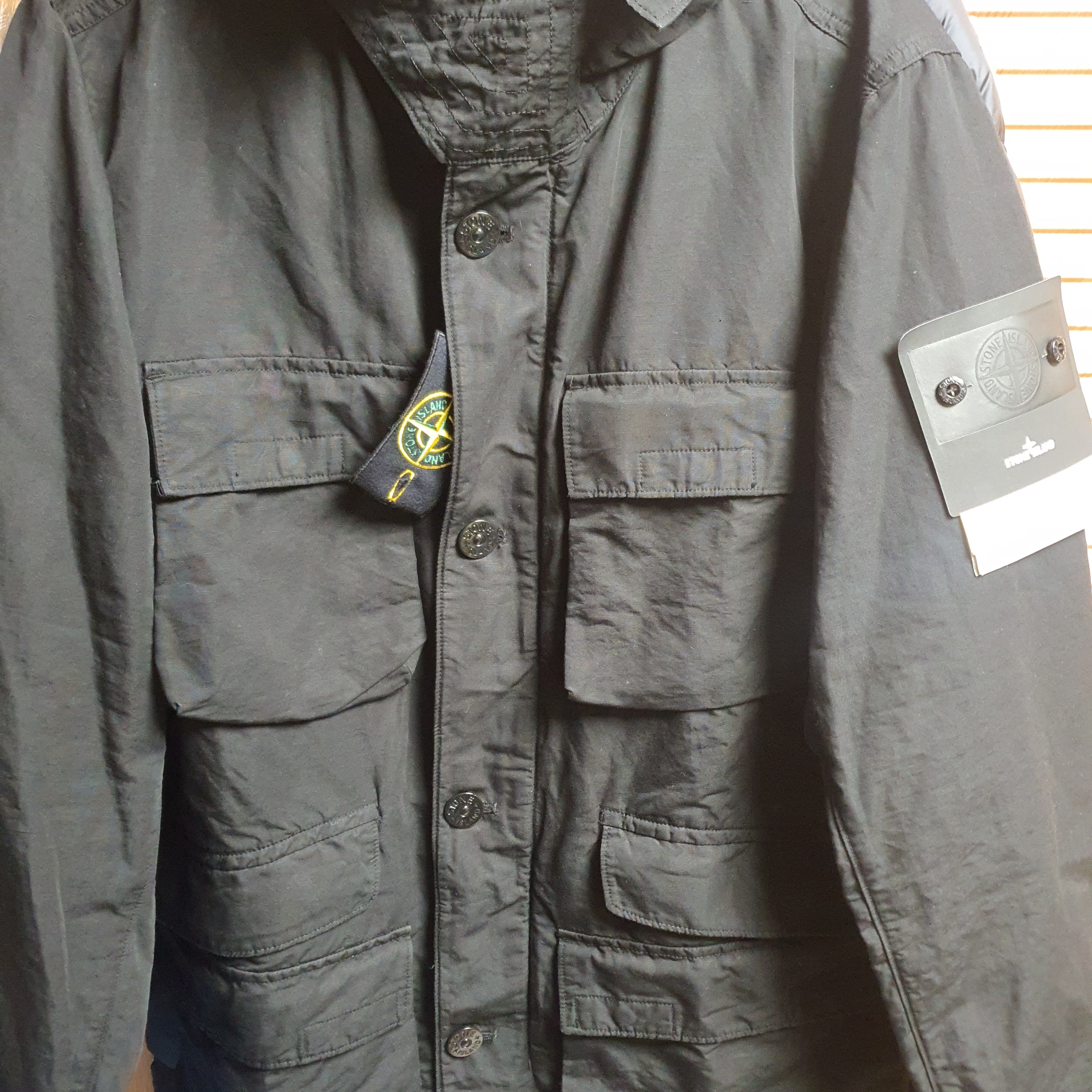 Stone Island 42306 Tela Cotone Lino Fiammato TC Garment Dyed Field Jacket Black - 22SS 착용 스타일 - 3