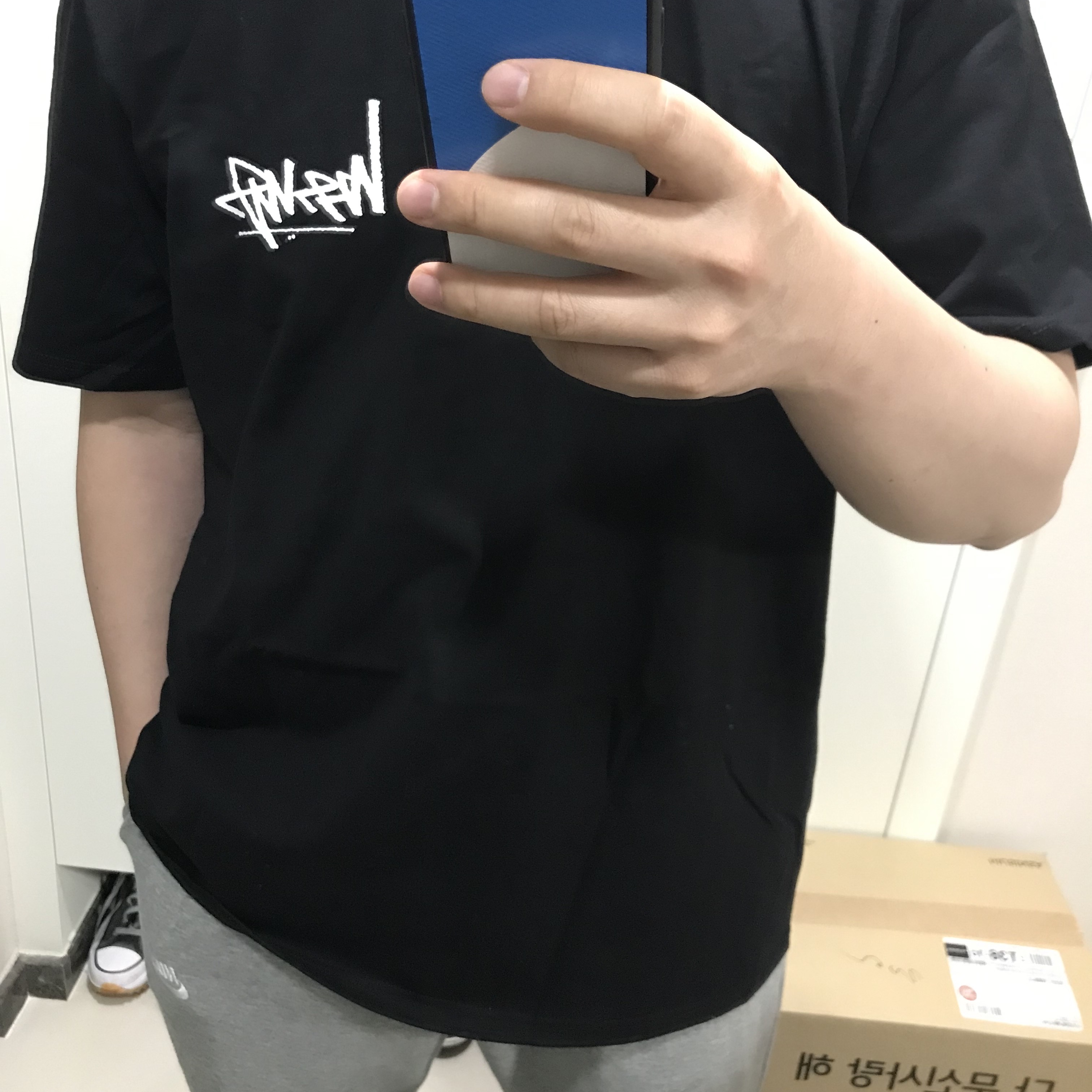 Stussy Flipped T-Shirt Black 착용 스타일