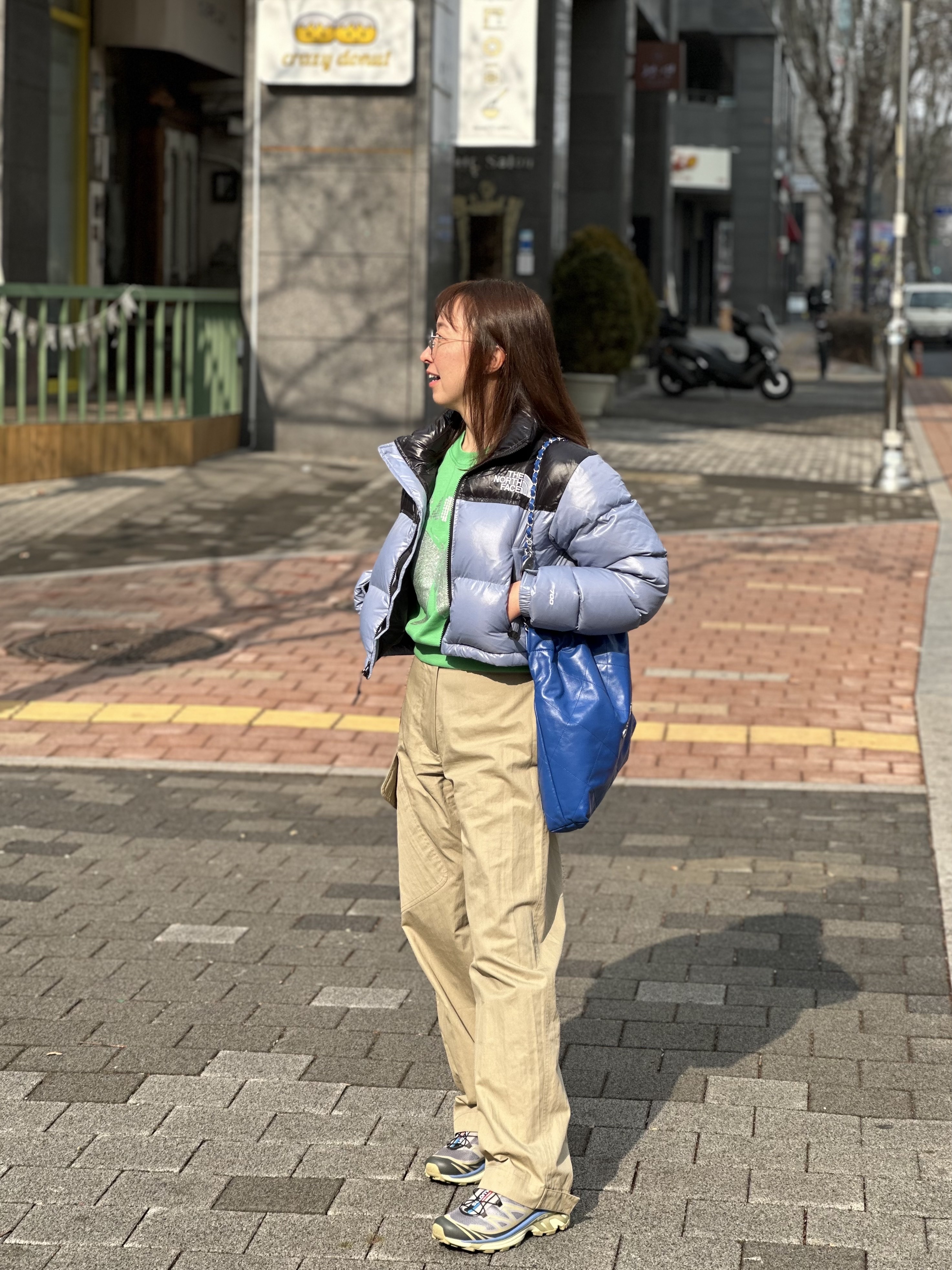 Salomon XT-6 Granada Sky Gray Green, (W) The North Face Nuptse Short Jacket Folk Blue 착용 스타일 - 1