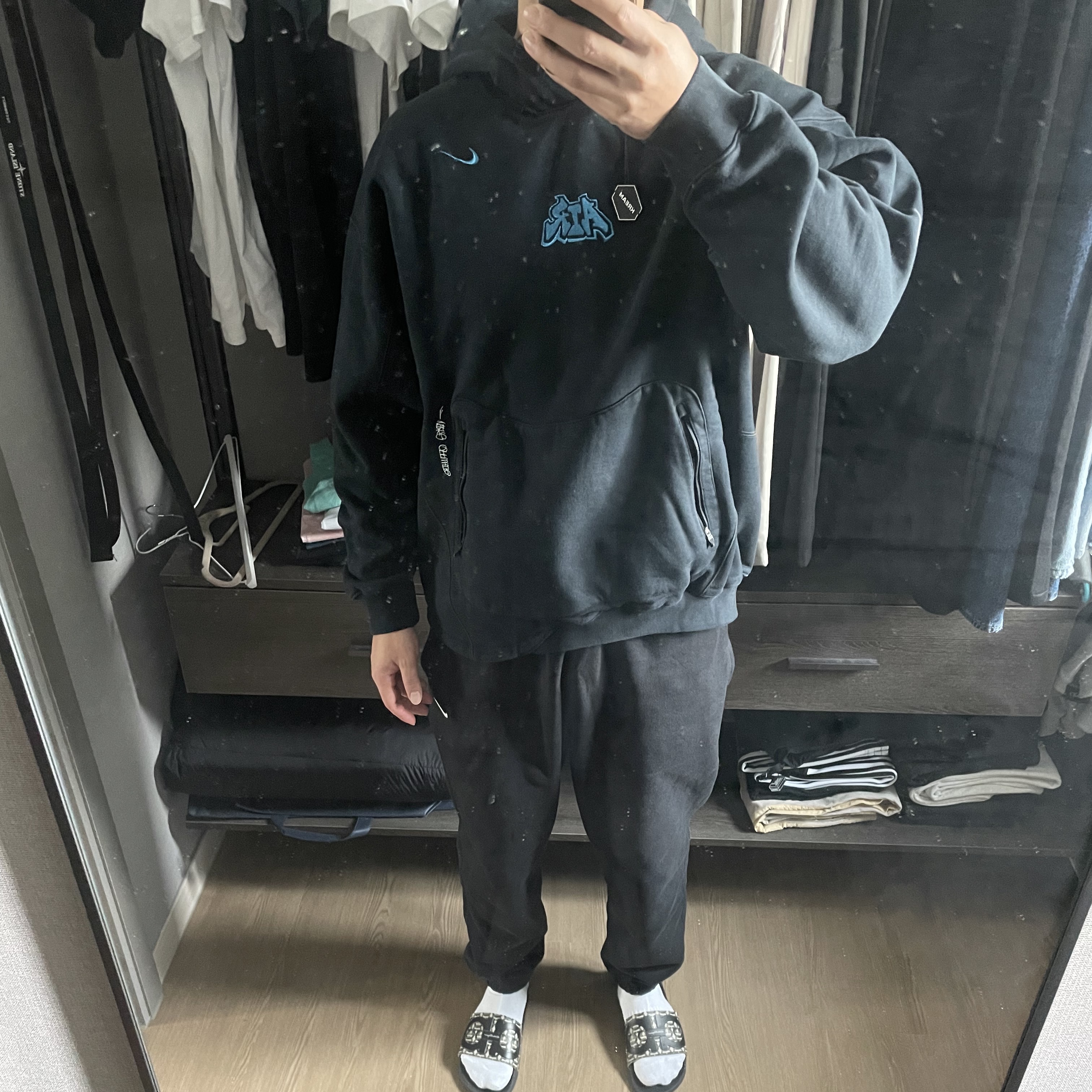 Nike x Off-White NRG Fleece Hoodie Black - Asia 착용 스타일