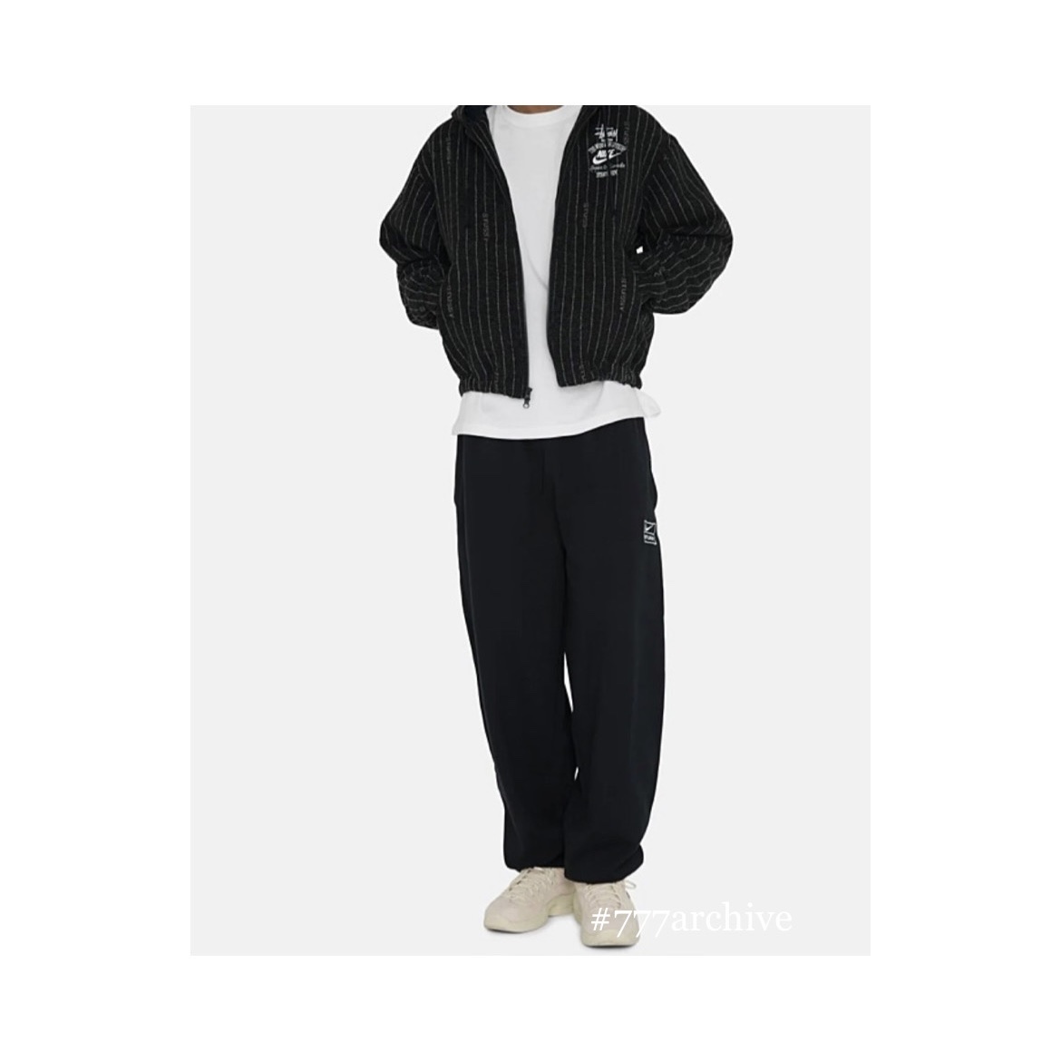 Nike x Stussy NRG LS Knit Sweater Fossil (DR2893-238), Nike x Stussy NRG Striped Wool Pants Black (DR4021-010) 착용 스타일 - 3