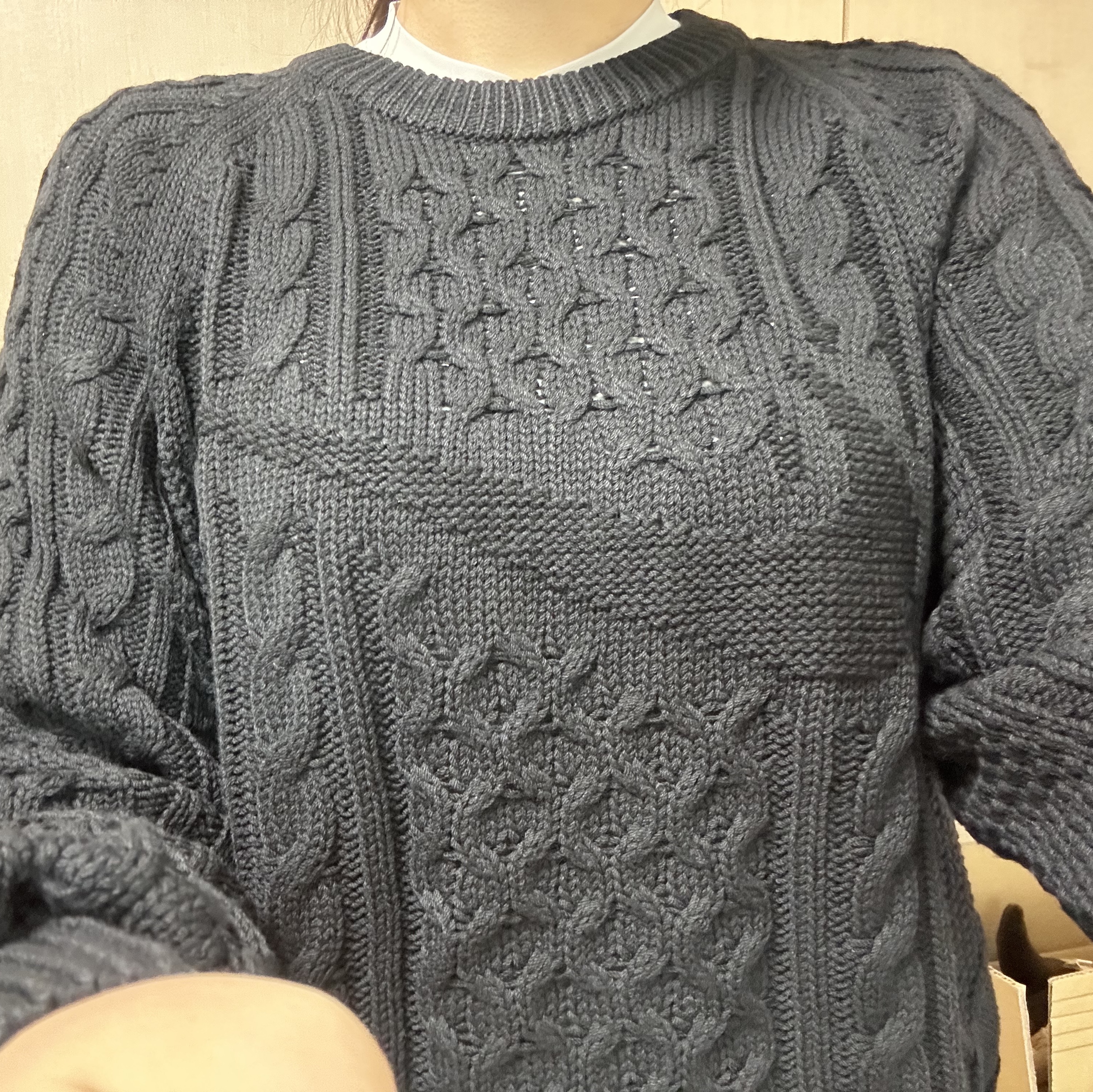 Nike Cable Knit LS Sweater Black - Asia 착용 스타일