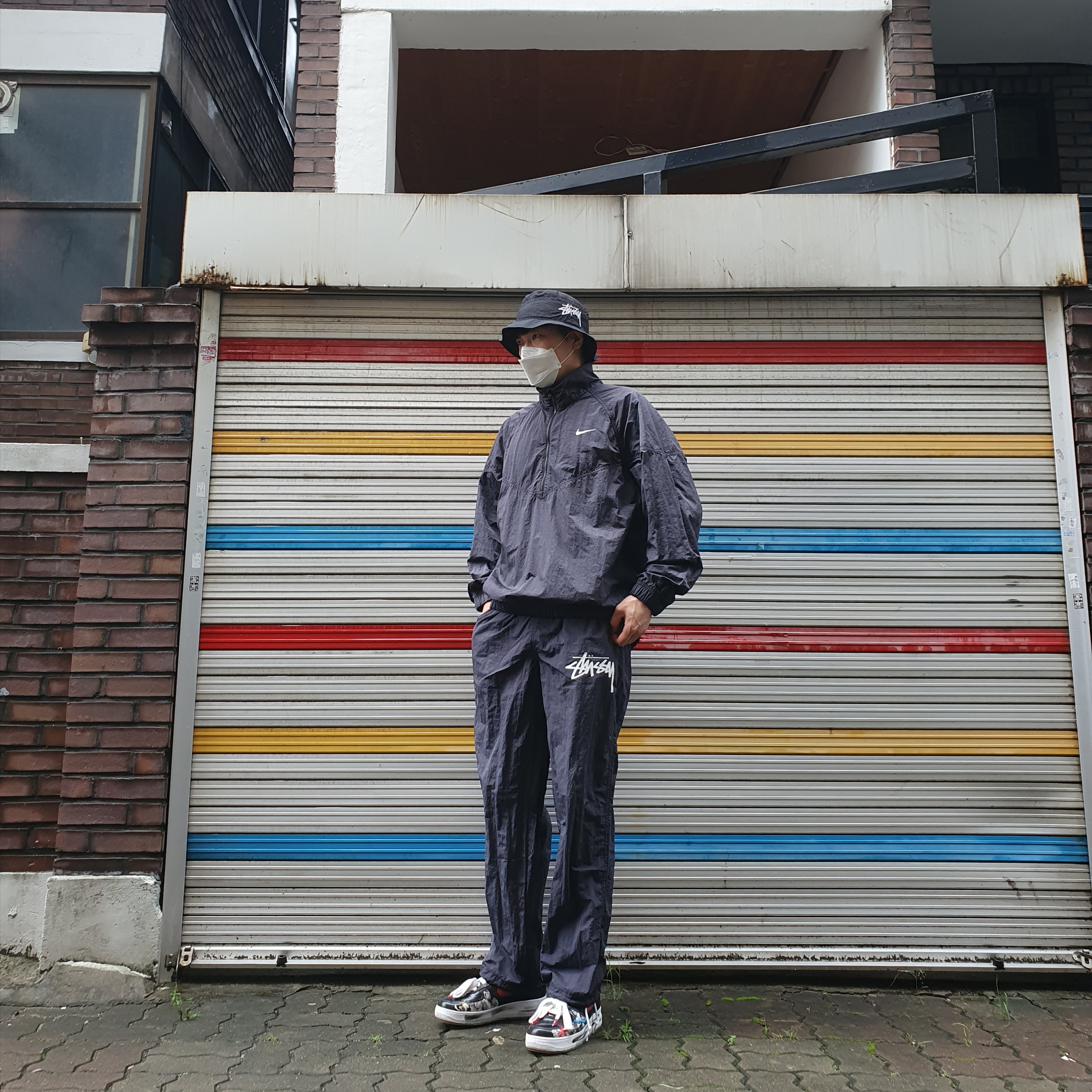 Nike x Peaceminusone Air Force 1 Low Para-Noise - Korea Exclusive, Nike x Stussy Windrunner Jacket Off Noir 착용 스타일