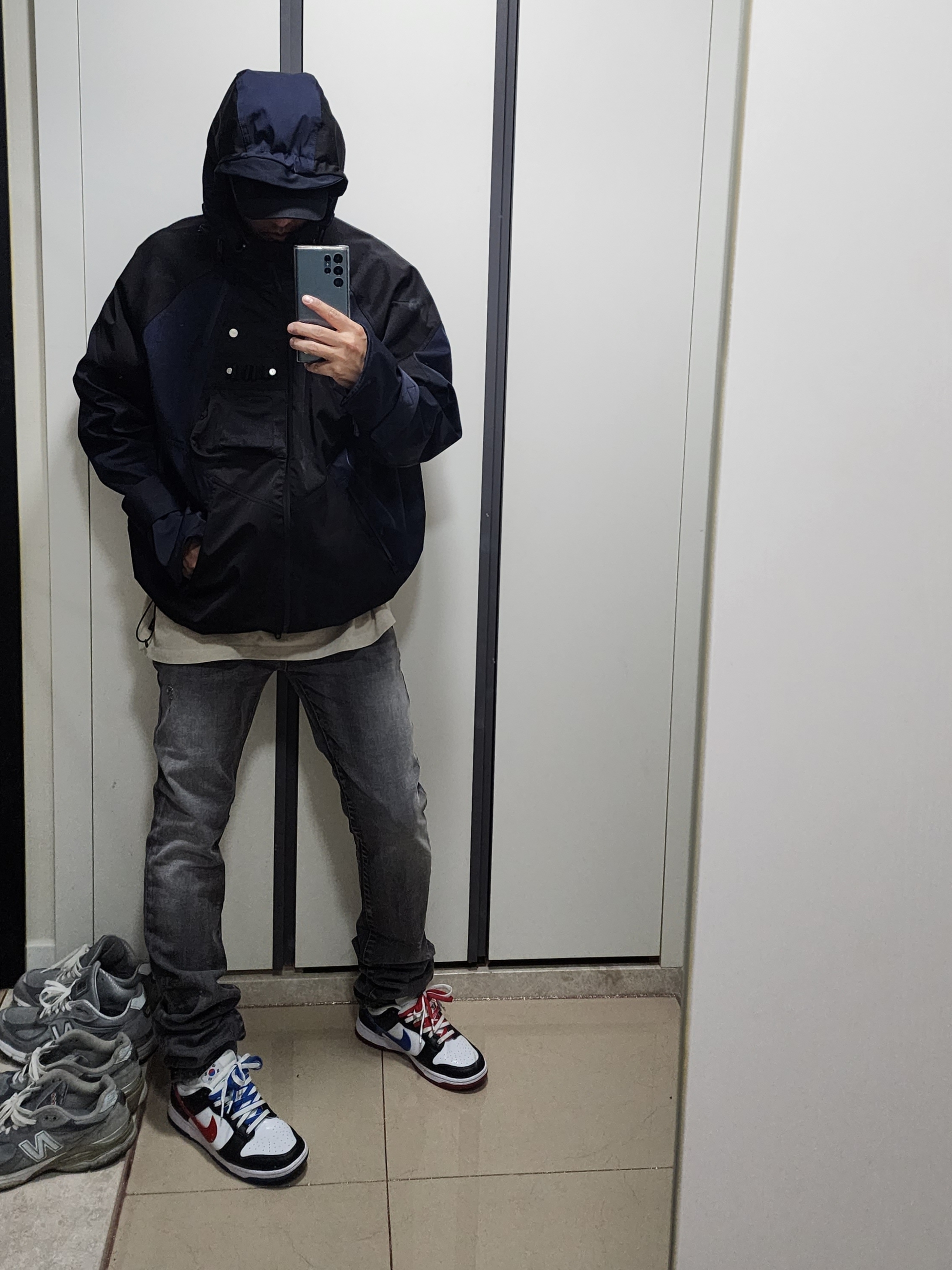 Nike Dunk Low SE Seoul, Undermycar Kame Multi Zip Turtle Shell Parka After Midnight - 22FW 착용 스타일 - 3