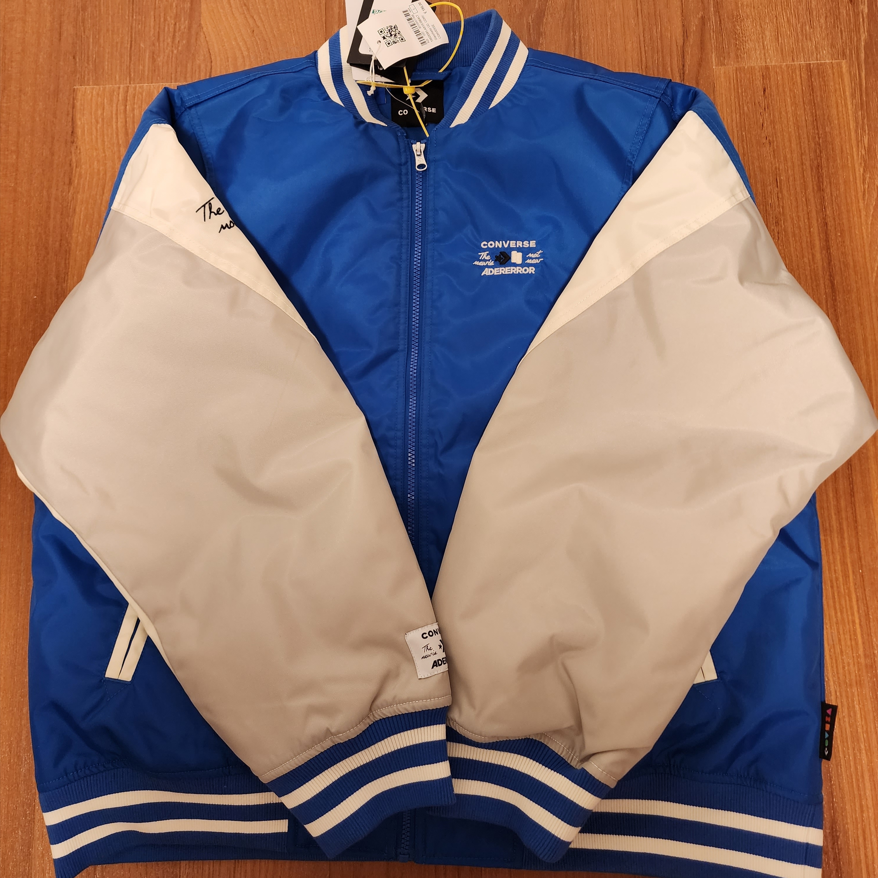 Converse x Ader Error Shapes Varsity Jacket Cobalt 착용 스타일 - 1