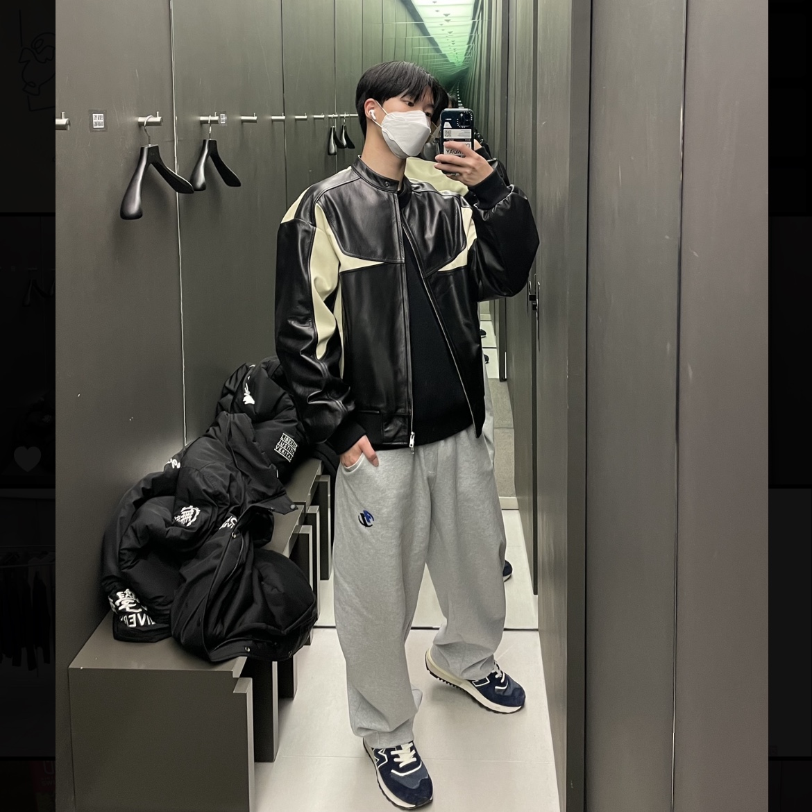 Zara x Ader Error Jogger Pants Grey, New Balance 574 Legacy Navy 착용 스타일
