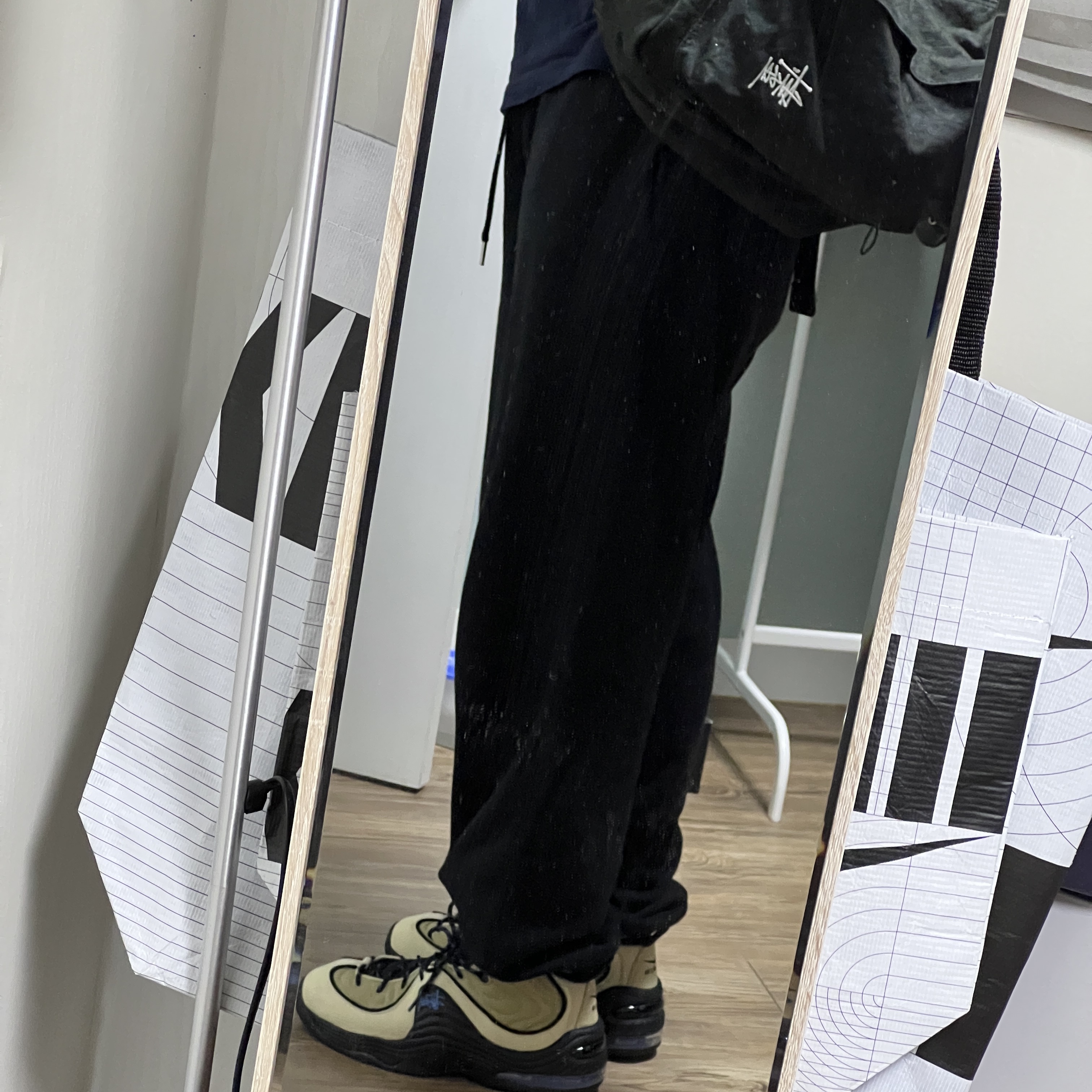 Nike x Stussy Air Penny II Rattan and Limestone, Stussy Canvas Backpack Washed Black 착용 스타일 - 1