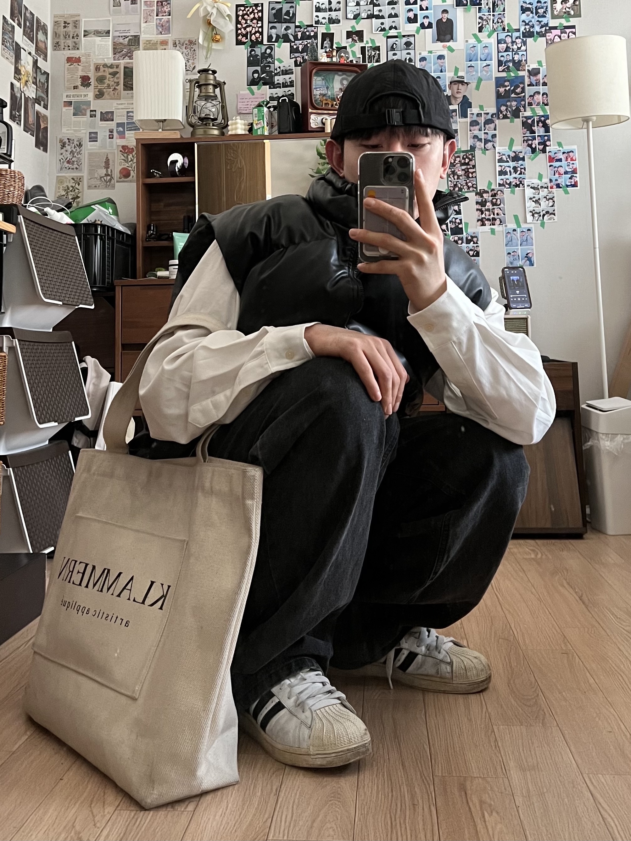 Adidas Superstar Premium White Black 착용 스타일 - 5