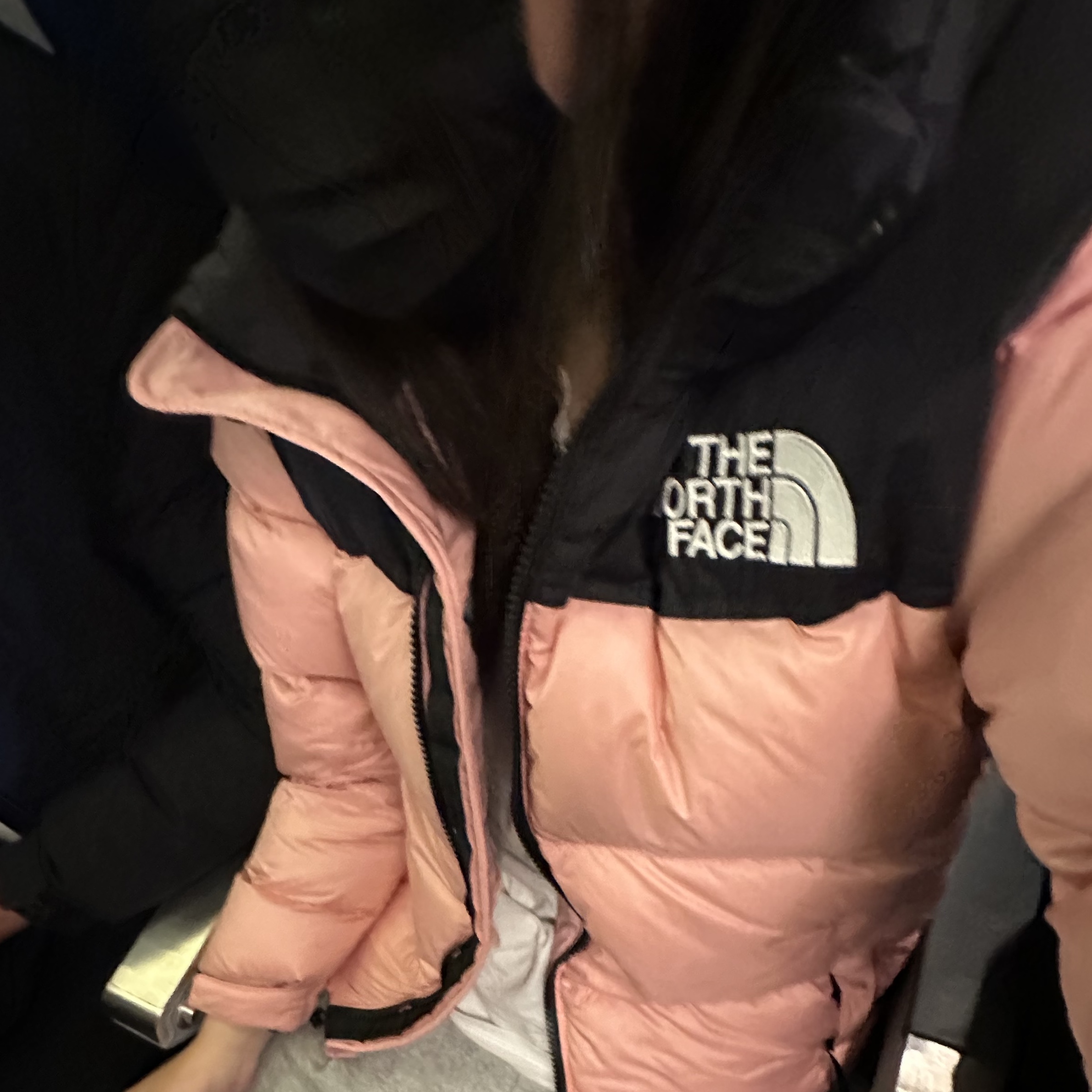 (W) The North Face 1996 Eco Nuptse Jacket Dusty Rose, The North Face White Label Novelty Nuptse Down Jacket Sky Blue 착용 스타일 - 4