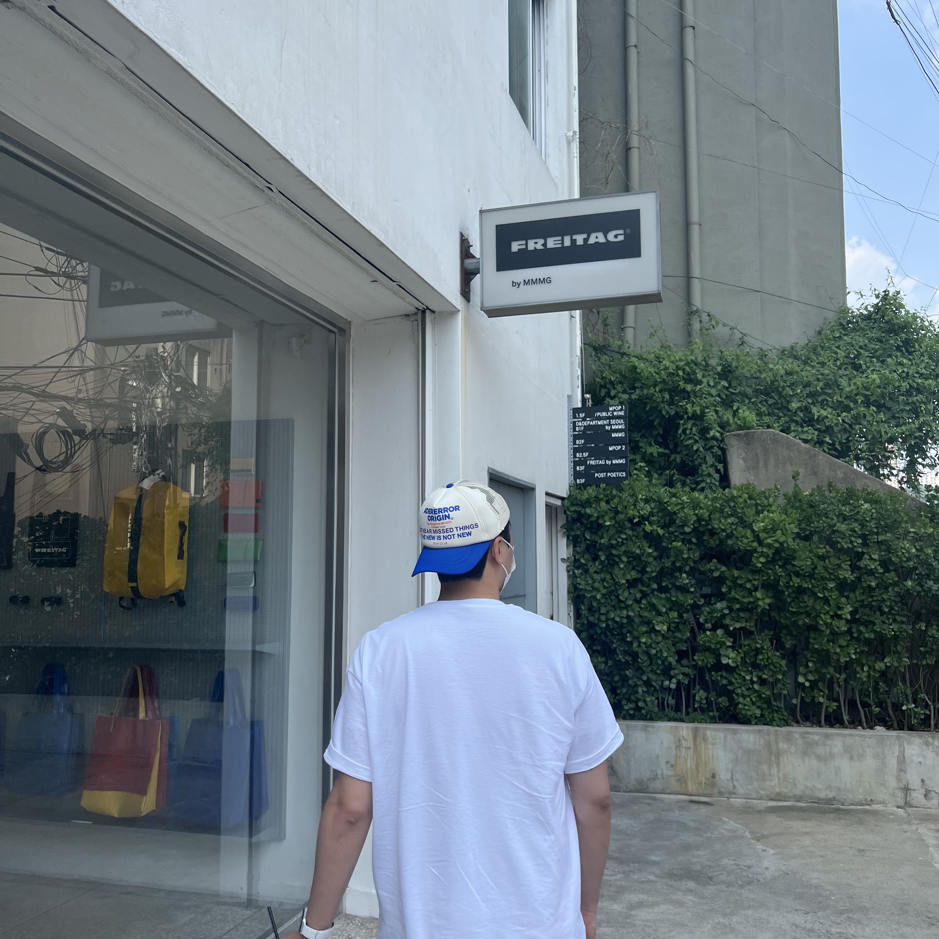 Ader Error Og; Diagonal @1221 Cap Blue 착용 스타일