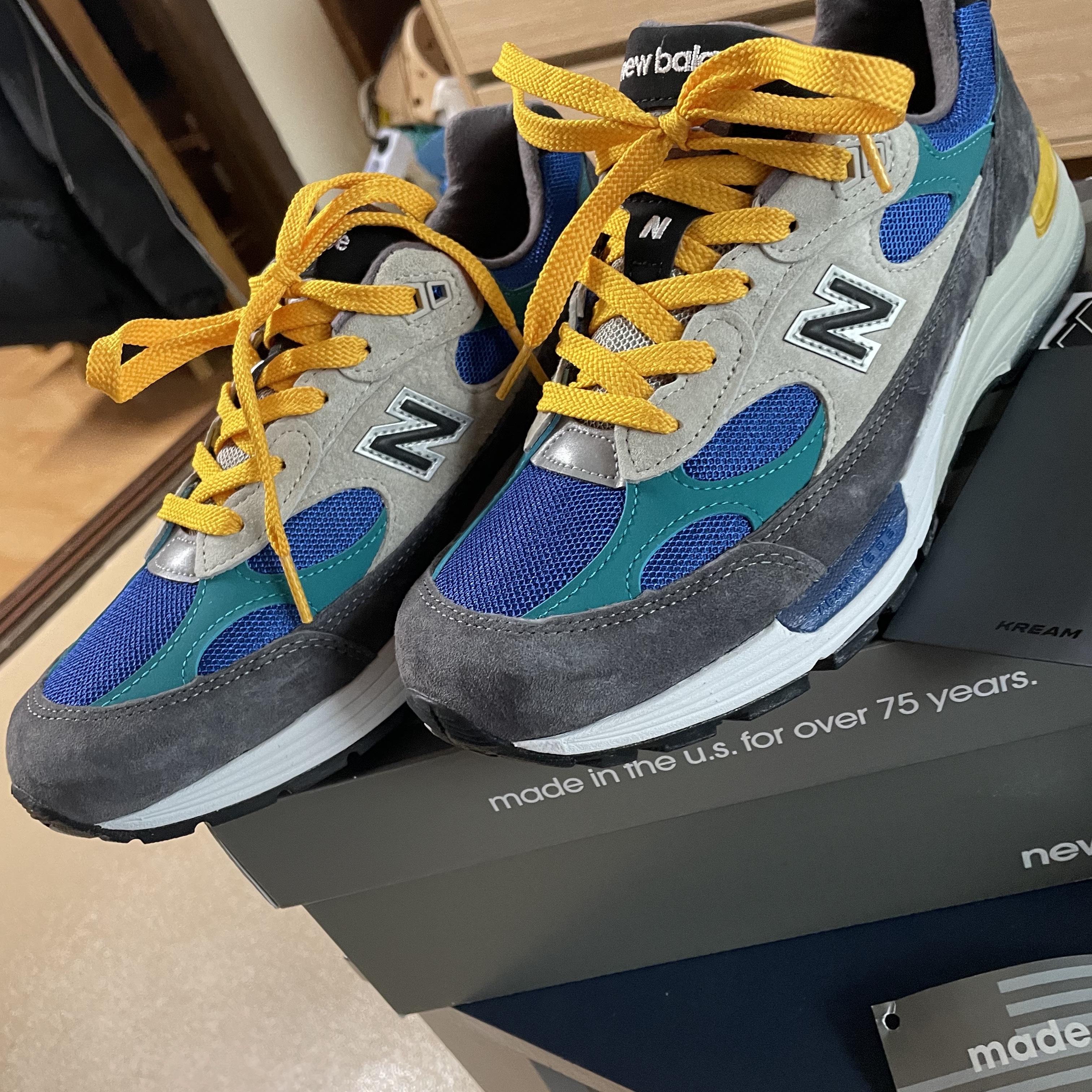 New Balance x Billy's 992 Made in USA Grey Blue Teal 착용 스타일