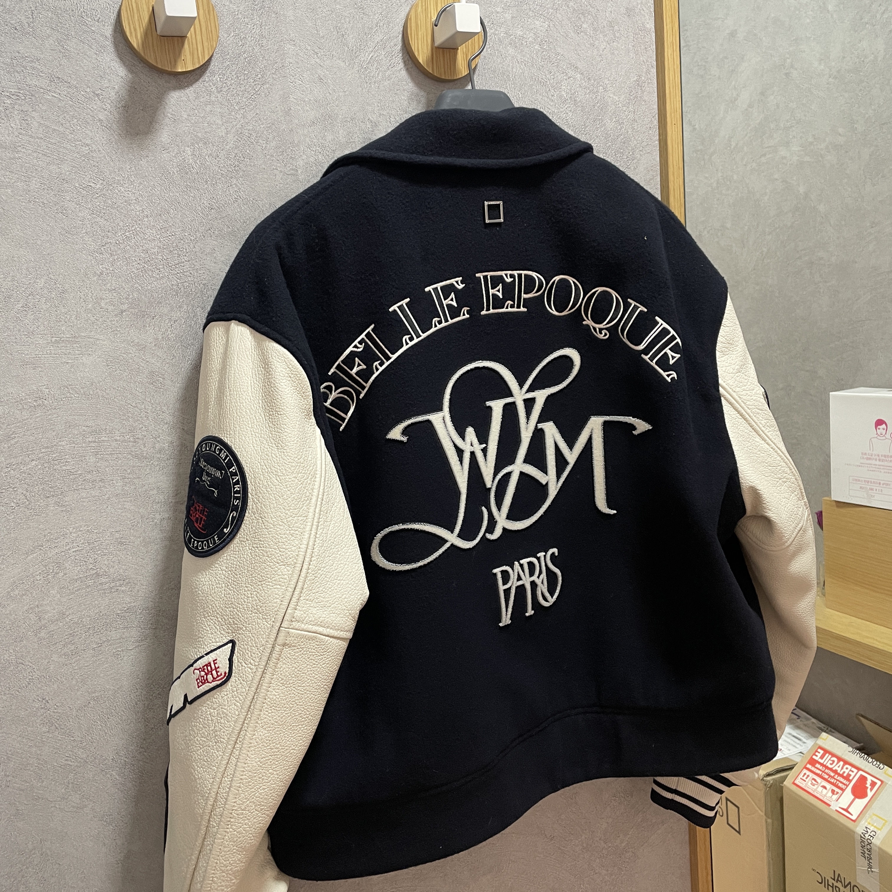 Wooyoungmi Varsity Jacket Navy - 22SS 착용 스타일 - 2
