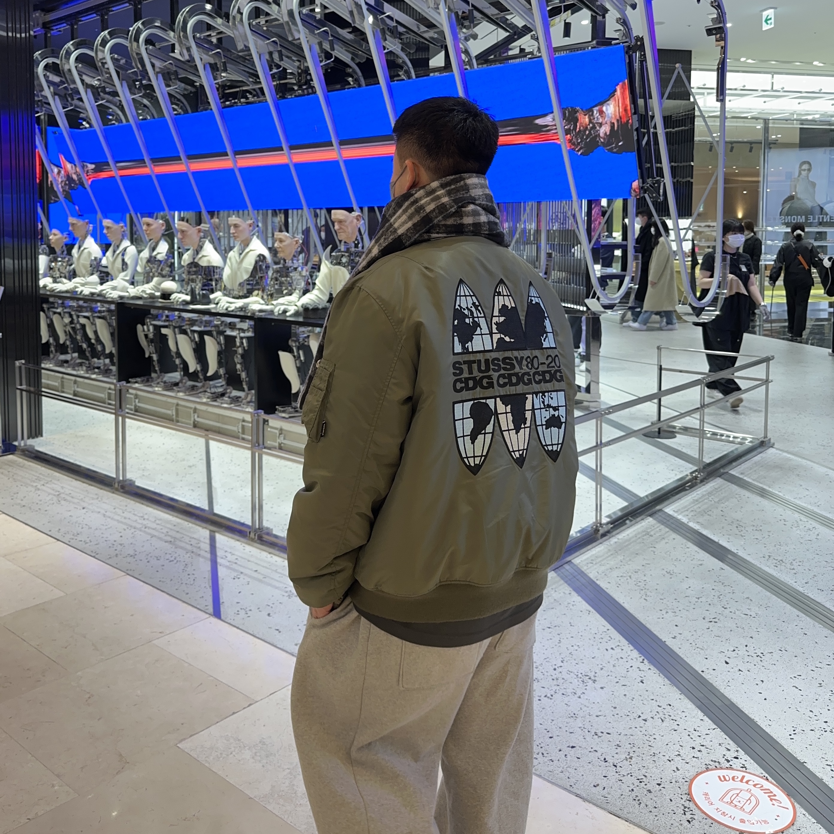 Stussy x CDG MA-1 Jacket Olive, Salomon RX Snug Moss Gray 착용 스타일 - 1
