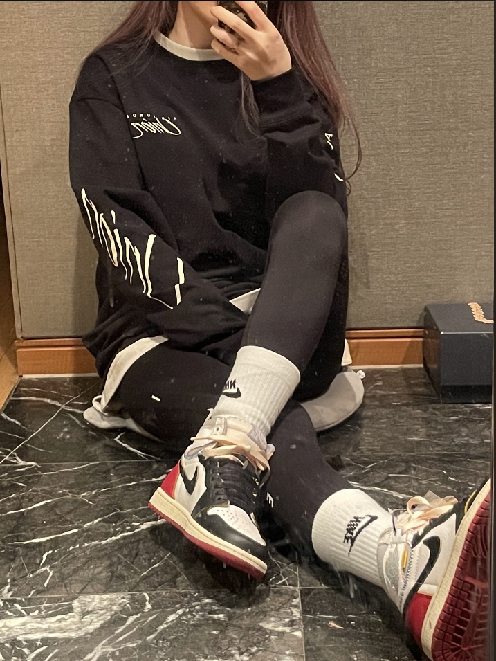 Jordan x Union Fleece Hoodie Black - Asia, Jordan 1 x Union Retro High Black Toe 착용 스타일 - 5