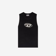 (W) Diesel M-Onerva-Top Cut-Out Knit Top with Logo Plaque Silver Black