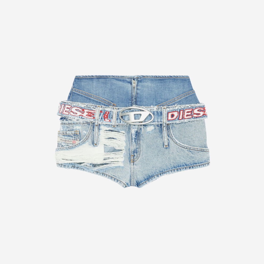 (W) Diesel De-Monker Destroyed Denim Shorts Light Blue 상세 이미지 1