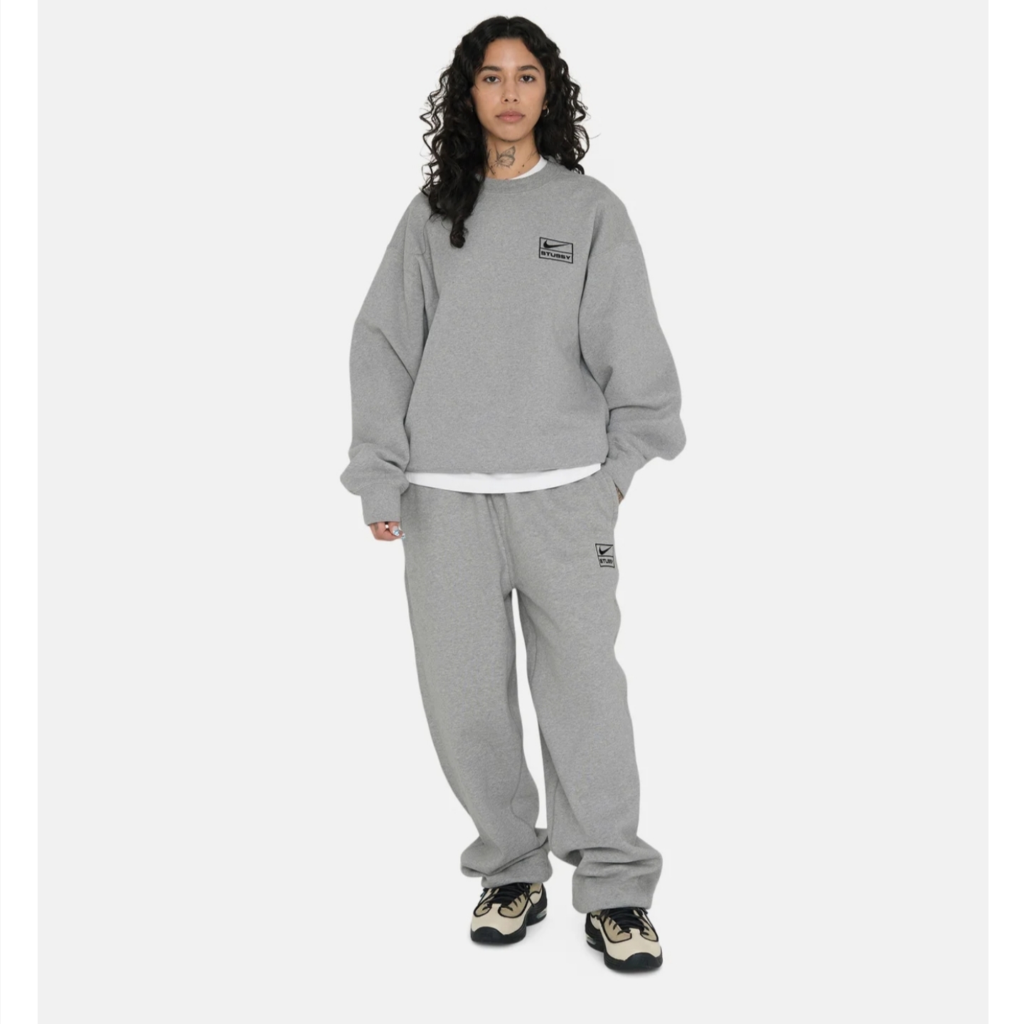 Nike x Stussy NRG Fleece Pants Dark Grey Heather (DO9340-063) 착용 스타일