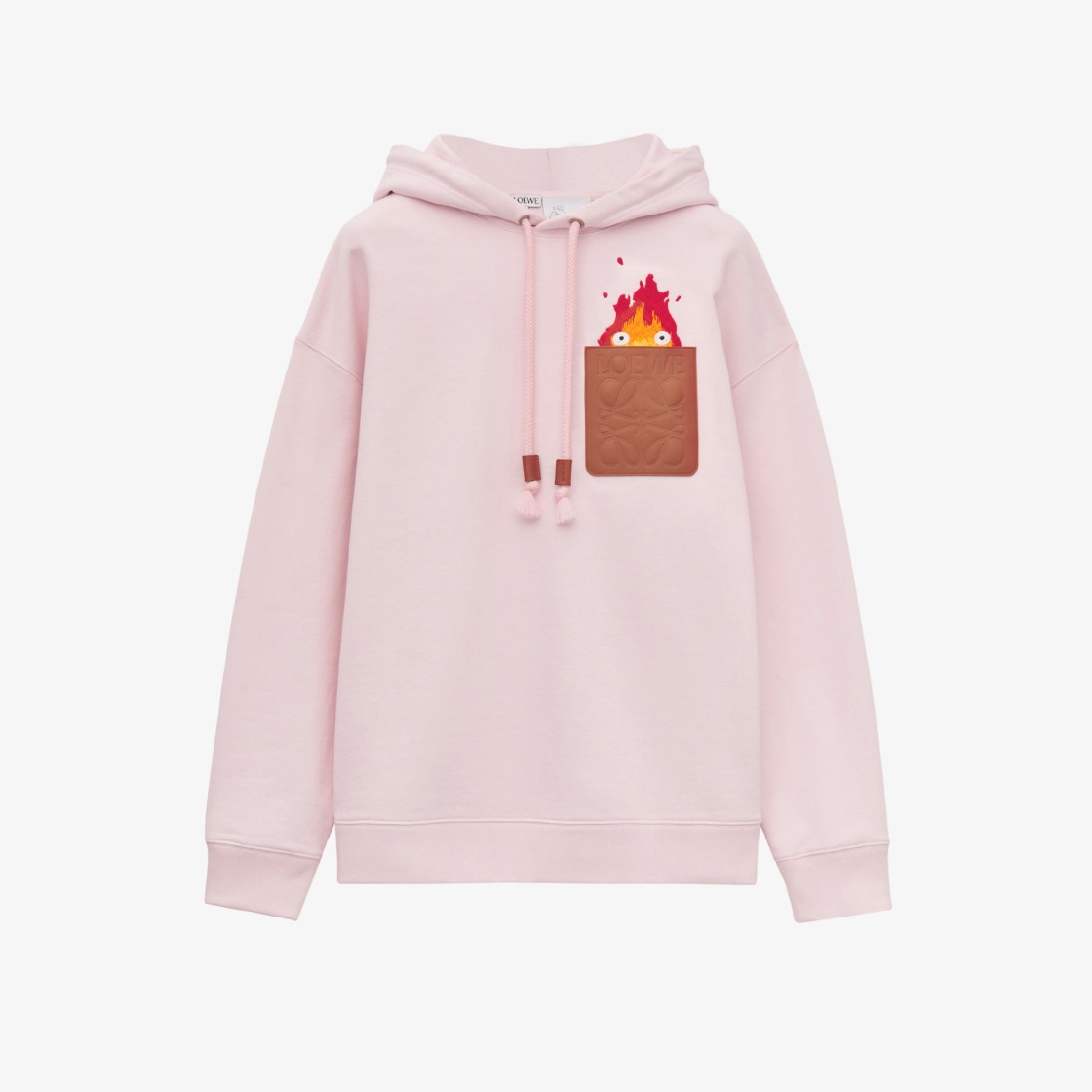 Loewe x Howl's Moving Castle Calcifer Leather Patch Hoodie in Cotton Chalk 상세 이미지 1