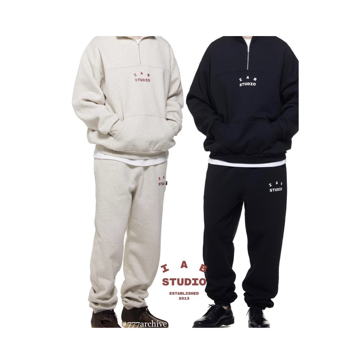 IAB Studio Half Zip-Up Oatmeal Burgundy, IAB Studio Half Zip-Up Black White 착용 스타일 - 4