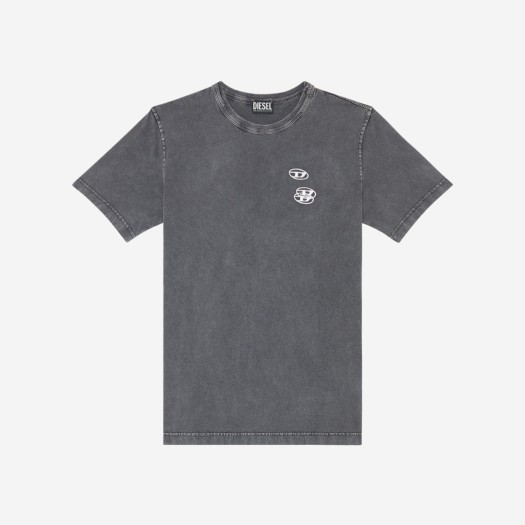 디젤 T-저스트-G14 트리플 로고 자수 페이디드 티셔츠 블랙