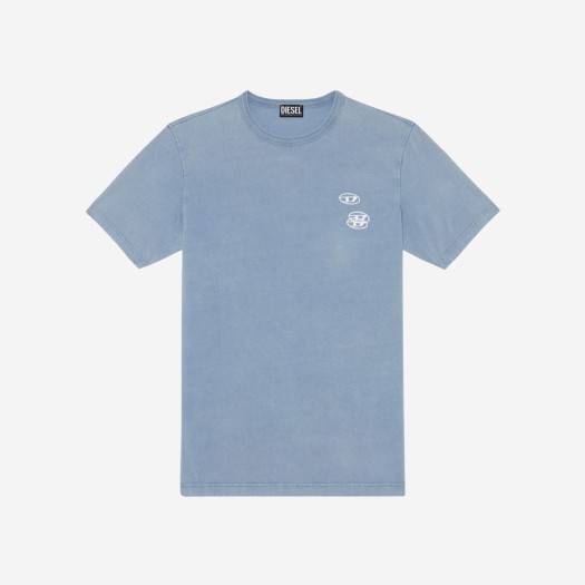 디젤 T-저스트-G14 트리플 로고 자수 페이디드 티셔츠 블루