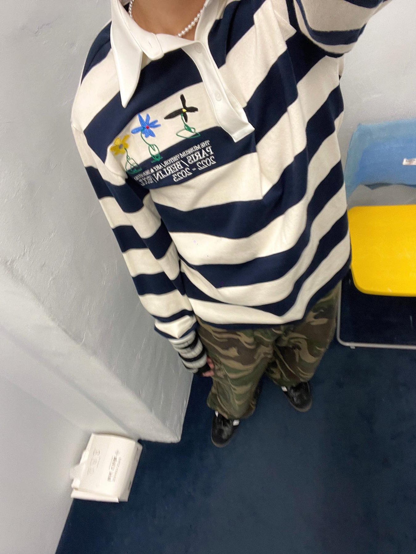 The Museum Visitor Paris Berlin Seoul PK Long Sleeve Navy - 22FW 착용 스타일