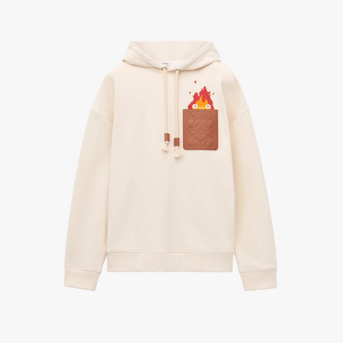 Loewe x Howl's Moving Castle Calcifer Leather Patch Hoodie in Cotton Ecru 상세 이미지 1