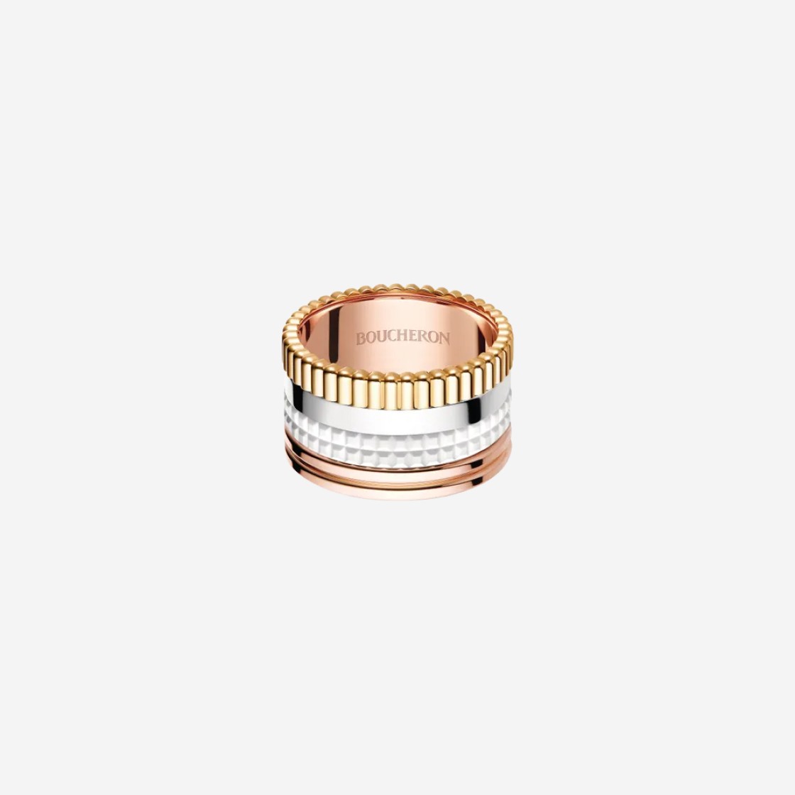 Boucheron Quatre White Edition Ring Large 18K Yellow White Pink Gold White Ceramic 상세 이미지 1