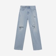 Instantfunk Women Destroyed Straight Leg Denim Jeans Light Blue
