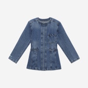 Instantfunk Women Oversized Shoulder Collarless Denim Jacket Blue