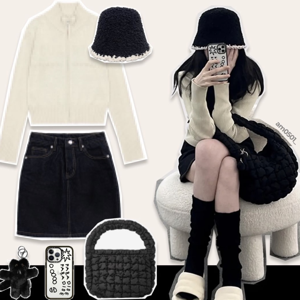 COS Quilted Oversized Shoulder Bag Black 착용 스타일