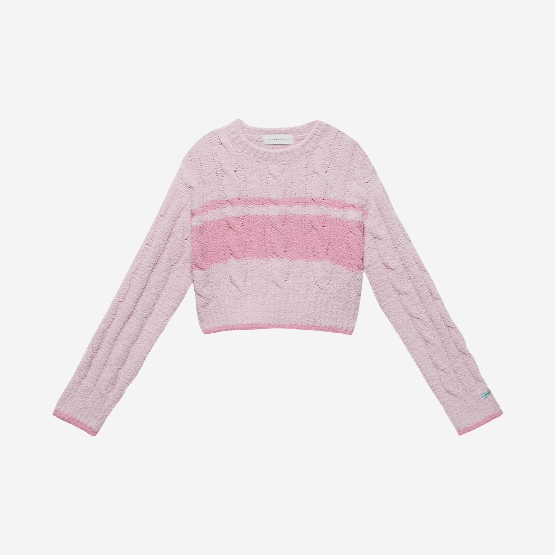 인스턴트펑크 우먼 크루넥 크롭 케이블 니트 스웨터 핑크 스트라이프