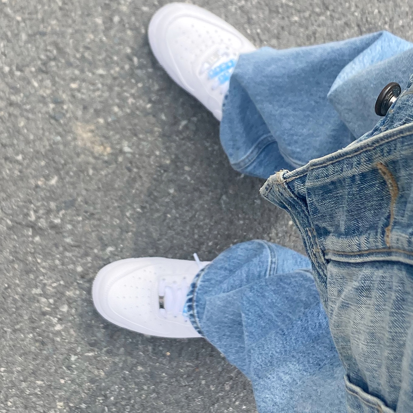 Nike x Drake Nocta Air Force 1 Low SP Certified Lover Boy White, IAB Studio x Lee Denim Jeans Indigo Navy 착용 스타일