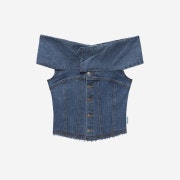 Instantfunk Women Off The Shoulder Denim Blouse Blue