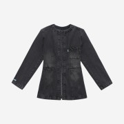 Instantfunk Women Oversized Shoulder Collarless Denim Jacket Black