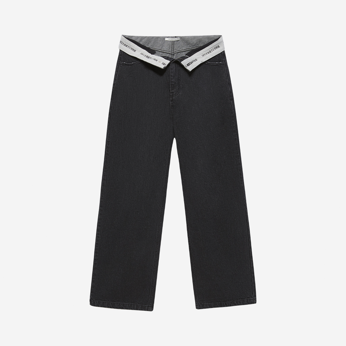 인스턴트펑크 우먼 아웃 웨이스트 와이드 레그 데님 팬츠 블랙