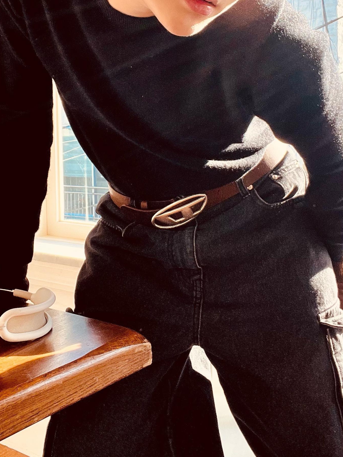 Diesel B-1DR Leather Belt with D Buckle Brown, Diesel B-1DR Leather Belt with D Buckle Black 착용 스타일