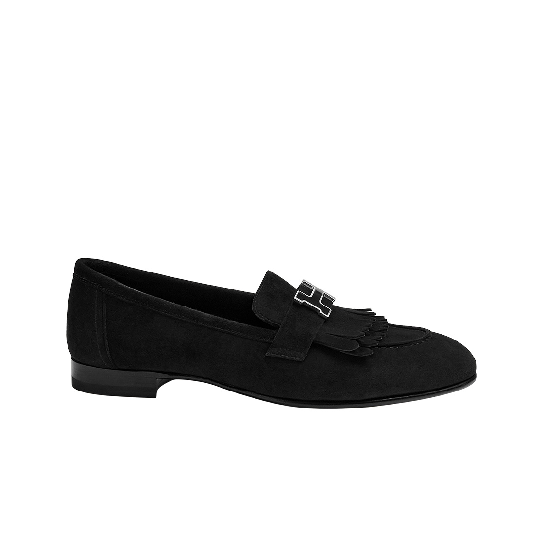 (W) 에르메스 로얄 로퍼 스웨이드 고트스킨 & 래커드 팔라듐 하드웨어 누아((W) Hermes Royal Loafers Suede Goatskin & Lacquered Palladium Noir) - 1