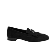 (W) Hermes Royal Loafers Suede Goatskin & Lacquered Palladium Noir