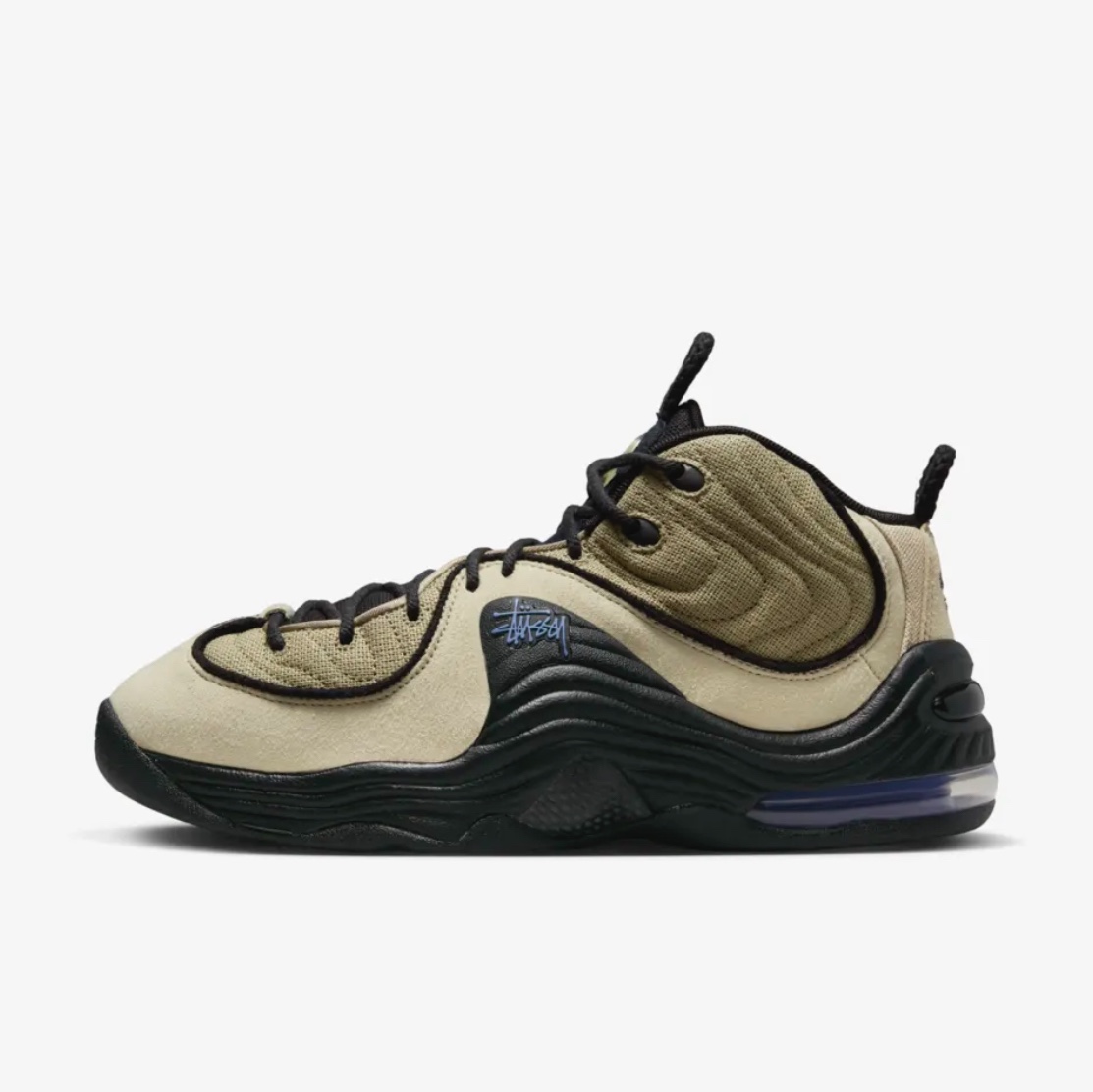 Nike x Stussy Air Penny II Rattan and Limestone, Nike x Stussy NRG Fleece Pants Dark Grey Heather (DO9340-063) 착용 스타일 - 1